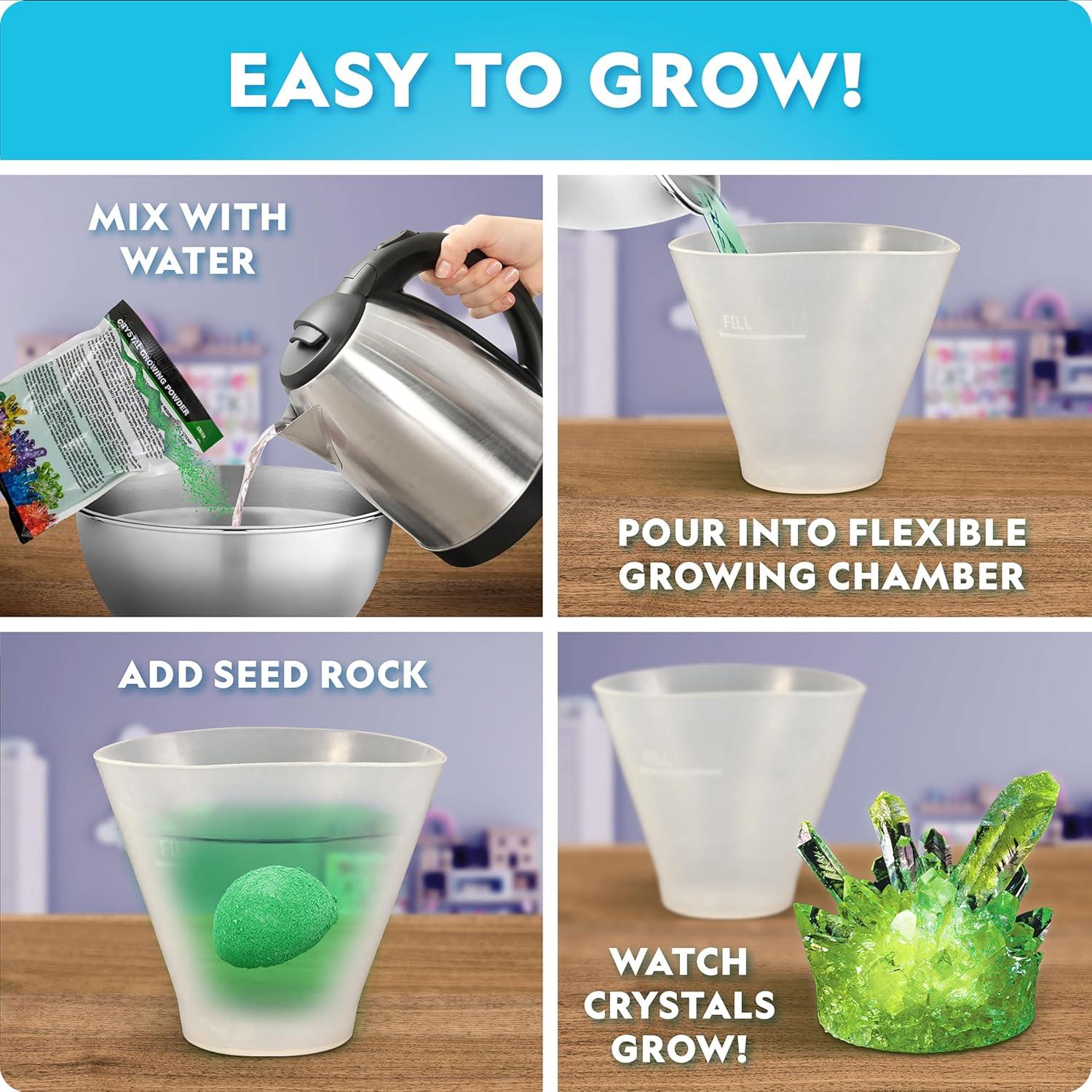 National Geographic Mega Crystal Growing Kit for Kids- Grow 6 Crystals with Light-Up Stand, Science Gifts for Kids 8-12, Crystal Making Experiment, Science Kit for Girls and Boys (Amazon Exclusive)(8 Crystal Lab)