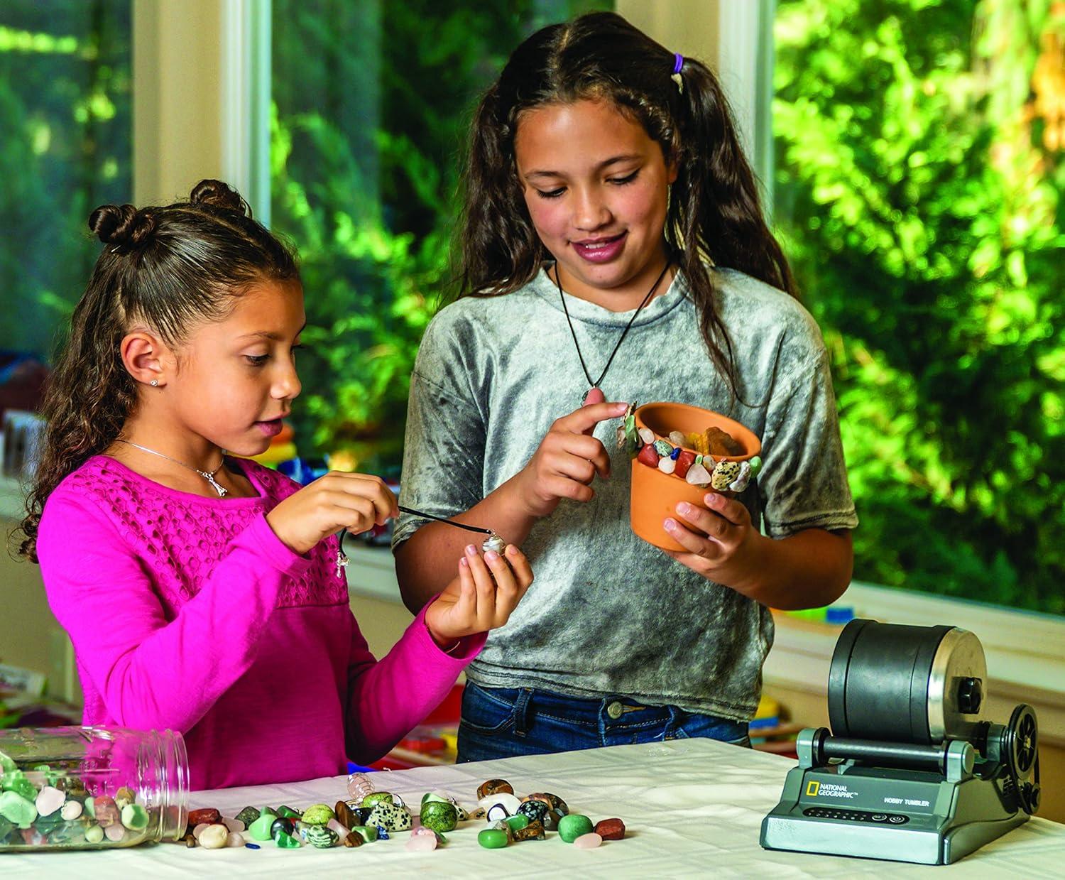National Geographic Hobby Rock Tumbler Kit – Durable Leak-Proof Rock Polisher with 7-Day Timer, Complete Rock Tumbling Kit with Grit, Jewelry Settings & GemFoam Polish, Educational STEM Science Kit(Hobby Kit with 2 lbs. Rocks)