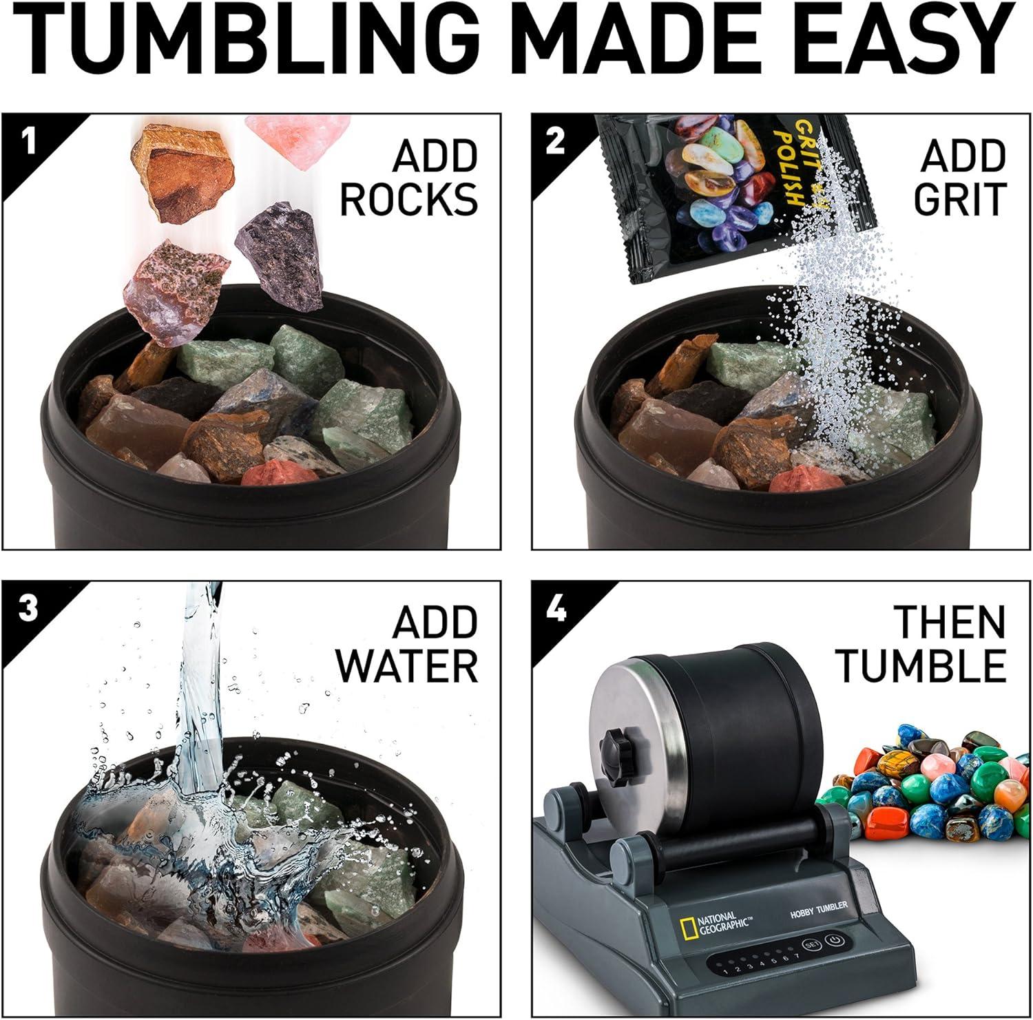 National Geographic Hobby Rock Tumbler Kit – Durable Leak-Proof Rock Polisher with 7-Day Timer, Complete Rock Tumbling Kit with Grit, Jewelry Settings & GemFoam Polish, Educational STEM Science Kit(Hobby Kit with 2 lbs. Rocks)
