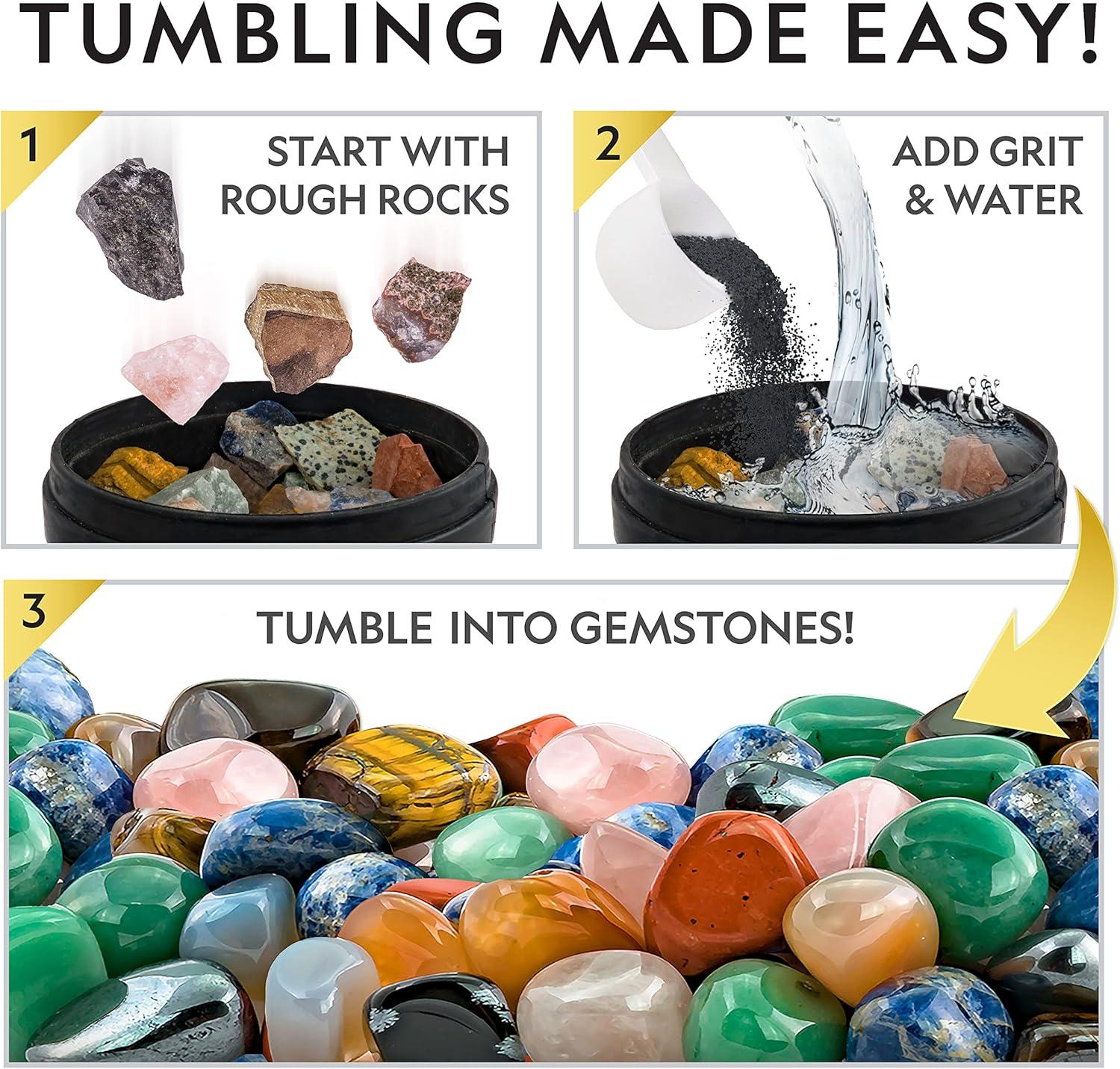 NATIONAL GEOGRAPHIC Professional Rock Tumbler Kit – Complete Rock Tumbler for Adults & Kids with Durable 2 Lb. Barrel, Rocks, Grit, and Patented GemFoam Finishing Foam Polish, Rock Polisher(Pro Kit with 9-Day Timer)