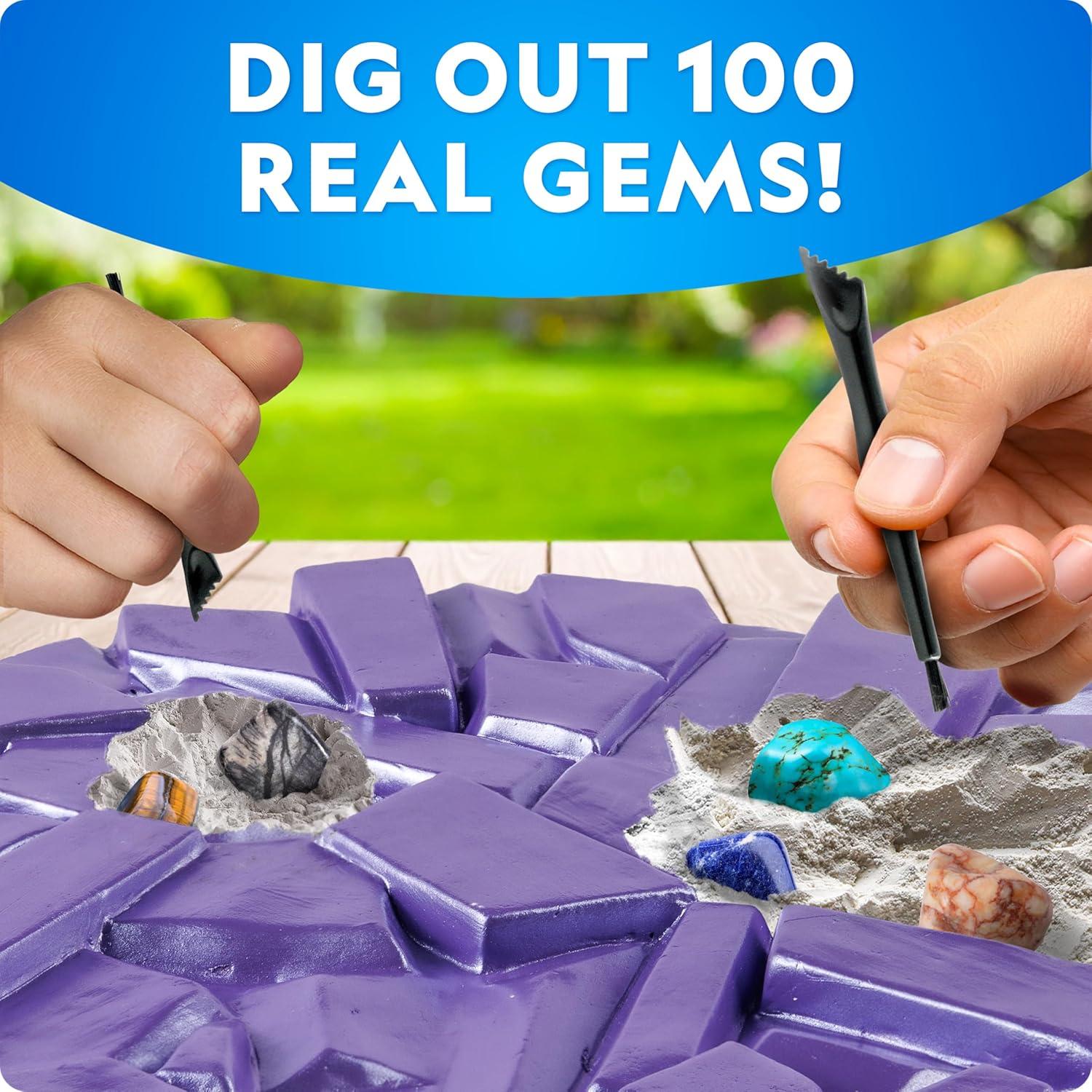 National Geographic Gigantic Gemstone Dig Kit – Excavate 100 Real Gems from a Giant Dig Brick, Gem Mining Kit for Kids, STEM Rock Collection Activity, Includes Tools & Learning Guide(100 Stunning Gems)