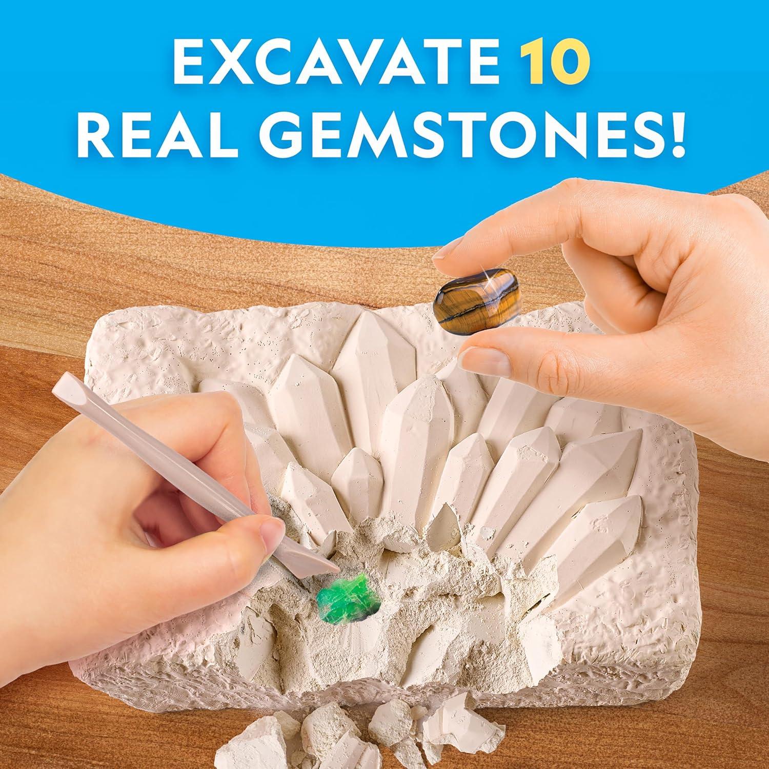 National Geographic Gemstone Dig Kit – Dig Up 10 Real Gemstones and Crystals, Science Kit for Kids, Gem Digging Kit, Gift for Girls and Boys, Mining Kit, Rock Collection(10-gem Brick)