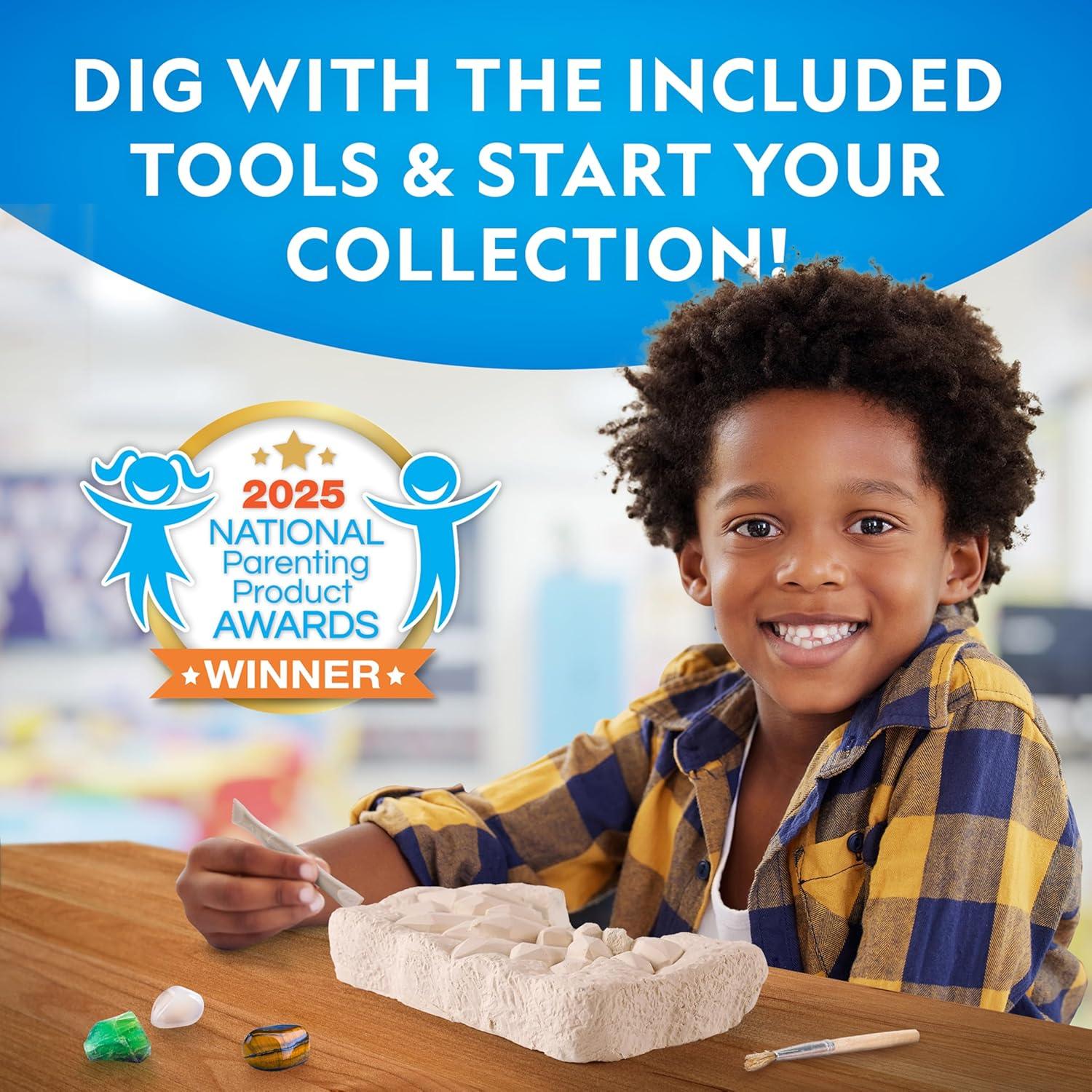 National Geographic Gemstone Dig Kit – Dig Up 10 Real Gemstones and Crystals, Science Kit for Kids, Gem Digging Kit, Gift for Girls and Boys, Mining Kit, Rock Collection(10-gem Brick)