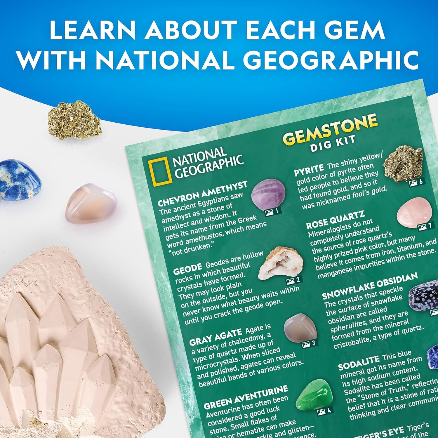 National Geographic Gemstone Dig Kit – Dig Up 10 Real Gemstones and Crystals, Science Kit for Kids, Gem Digging Kit, Gift for Girls and Boys, Mining Kit, Rock Collection(10-gem Brick)