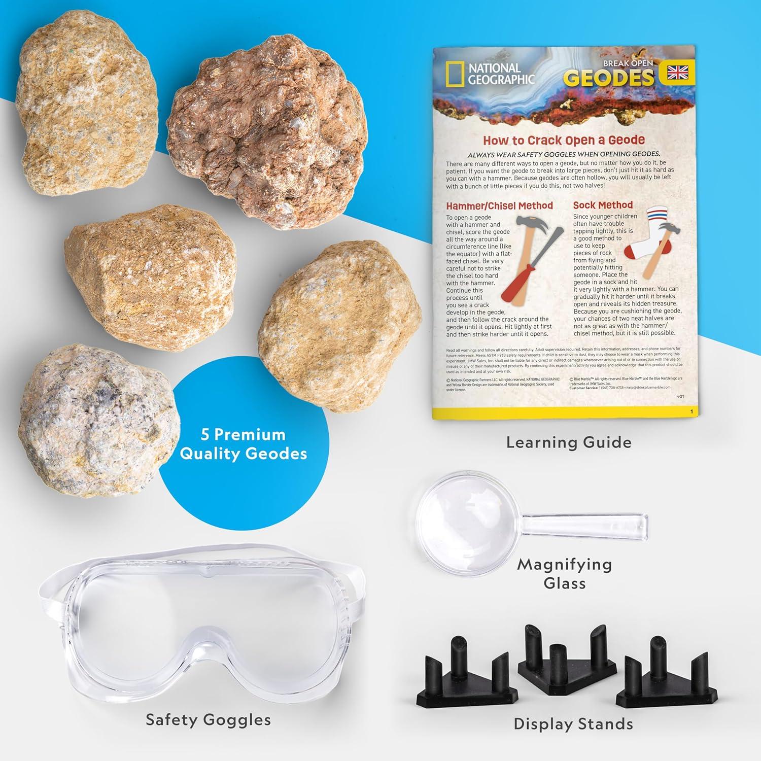 National Geographic Break Open 5 Jumbo Geodes – Earth Science Kit with 5 Premium, Extra-Large Geodes with Crystals, Goggles & Display Stands, Science Gifts, Fun Stuff for Kids (Amazon Exclusive)(5 Jumbo Geodes Kit)