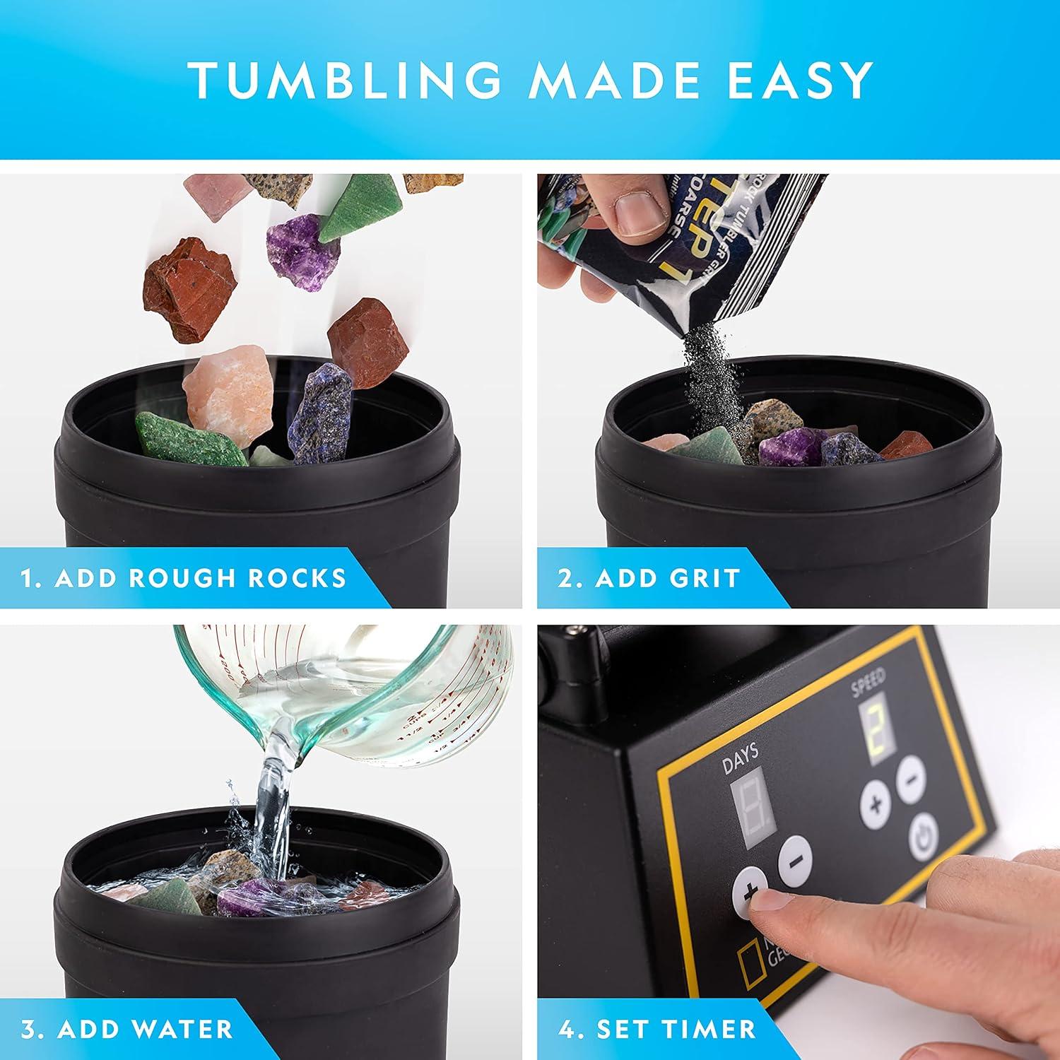 NATIONAL GEOGRAPHIC Professional Rock Tumbler Kit – Complete Rock Tumbler for Adults & Kids with Durable 2 Lb. Barrel, Rocks, Grit, and Patented GemFoam Finishing Foam Polish, Rock Polisher(Pro Kit with GemFoam)
