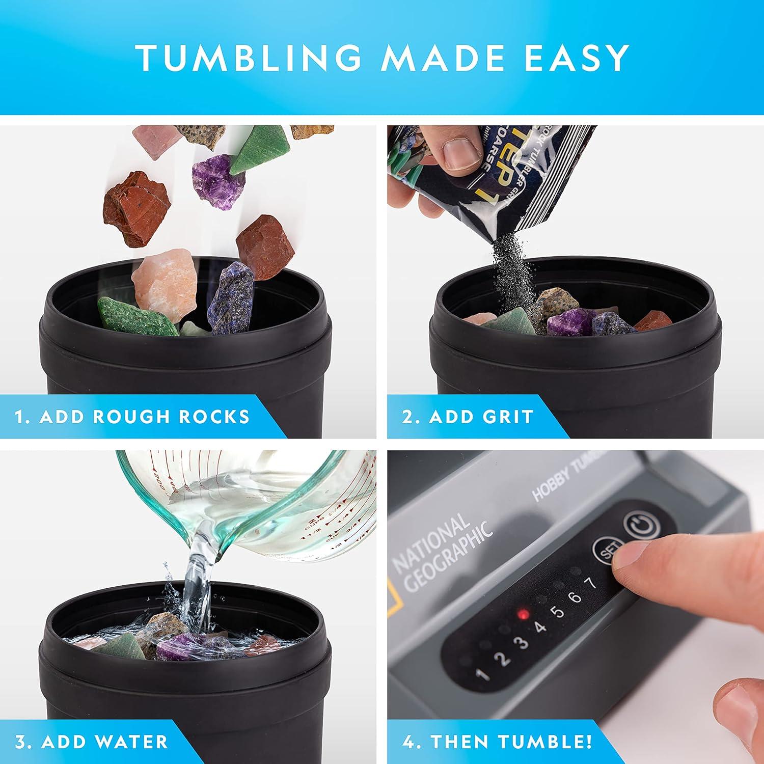 National Geographic Hobby Rock Tumbler Kit – Durable Leak-Proof Rock Polisher with 7-Day Timer, Complete Rock Tumbling Kit with Grit, Jewelry Settings & GemFoam Polish, Educational STEM Science Kit(Hobby Kit with GemFoam)