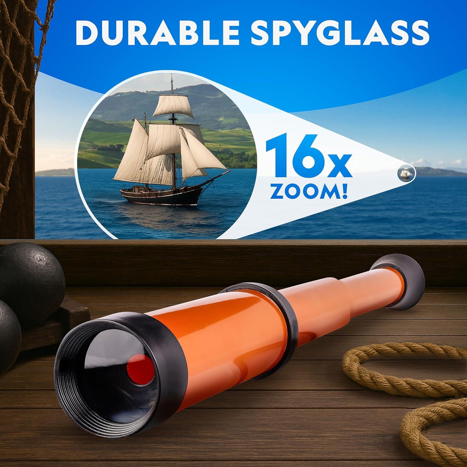 National Geographic Pirate Adventure Activity Kit – Dig for Treasure, Make a Pirate Hat & Map, Includes Spyglass, Compass, Replica Doubloon & Pyrite, STEM Toys, Telescope for Kids(Pirate Adventure Kit)