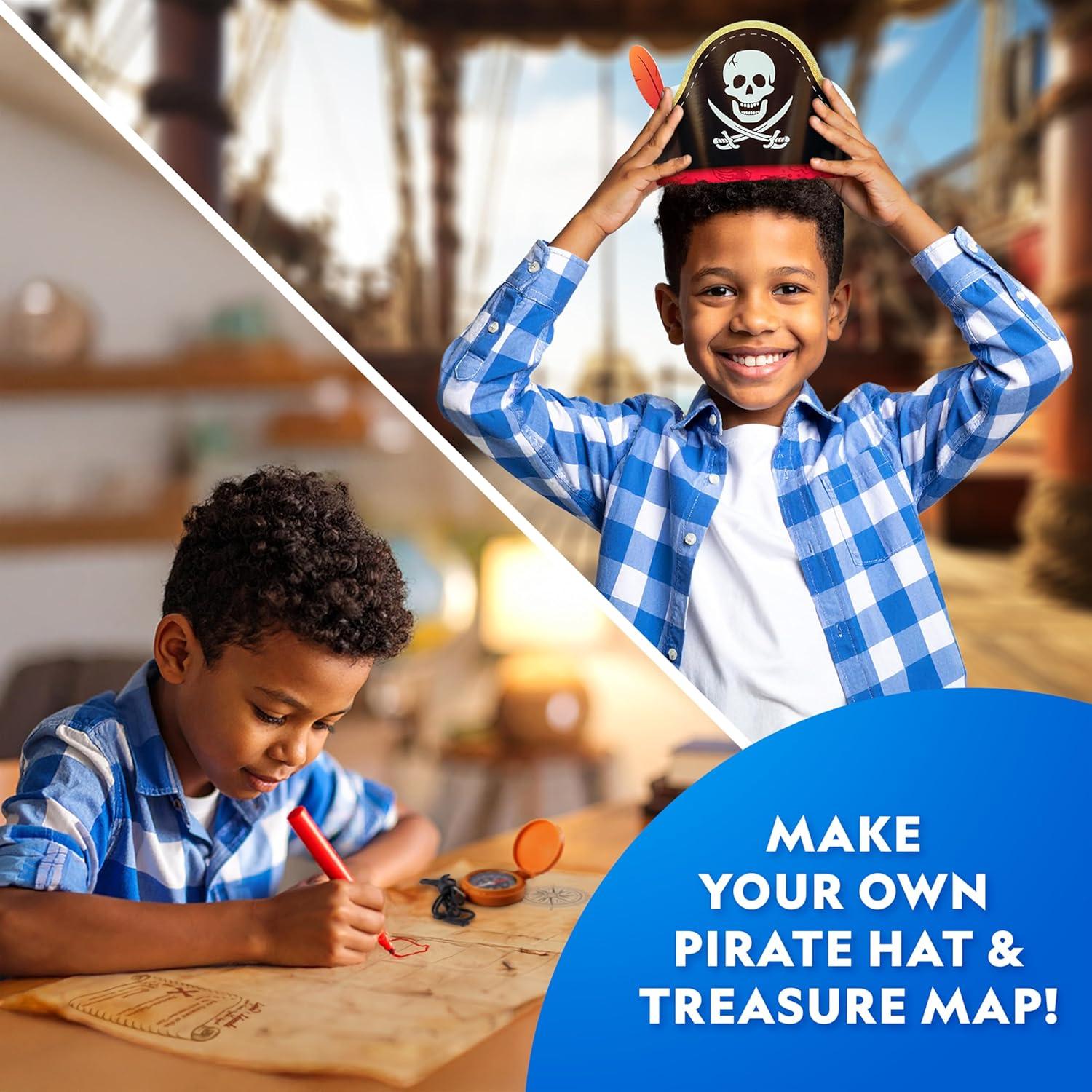 National Geographic Pirate Adventure Activity Kit – Dig for Treasure, Make a Pirate Hat & Map, Includes Spyglass, Compass, Replica Doubloon & Pyrite, STEM Toys, Telescope for Kids(Pirate Adventure Kit)