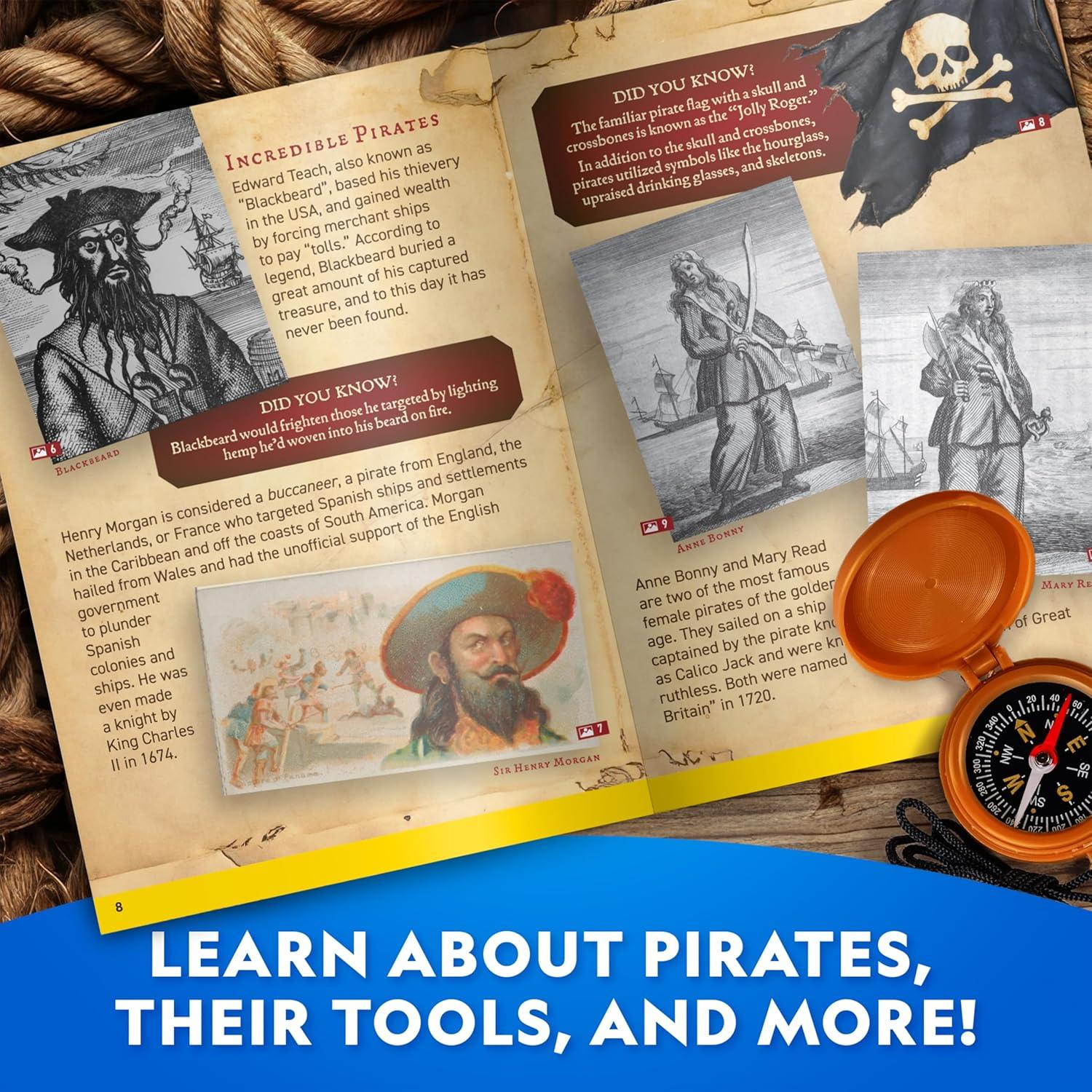 National Geographic Pirate Adventure Activity Kit – Dig for Treasure, Make a Pirate Hat & Map, Includes Spyglass, Compass, Replica Doubloon & Pyrite, STEM Toys, Telescope for Kids(Pirate Adventure Kit)