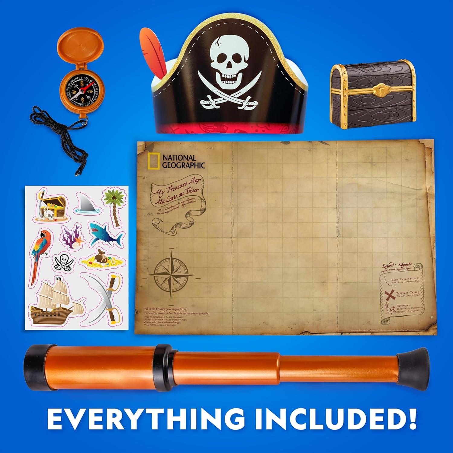 National Geographic Pirate Adventure Activity Kit – Dig for Treasure, Make a Pirate Hat & Map, Includes Spyglass, Compass, Replica Doubloon & Pyrite, STEM Toys, Telescope for Kids(Pirate Adventure Kit)