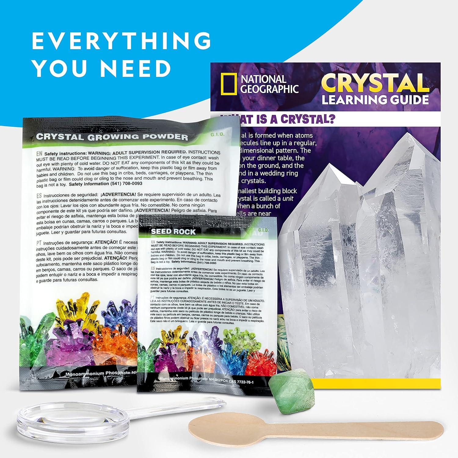 National Geographic Crystal Growing Kit – 3 Vibrant Colored Crystals to Grow with Light-Up Display Stand, Science Toy for Girls and Boys Ages 8-12, Includes 3 Gems, Cool STEM Gift (Amazon Exclusive)(1 Giant Glowing Crystal)