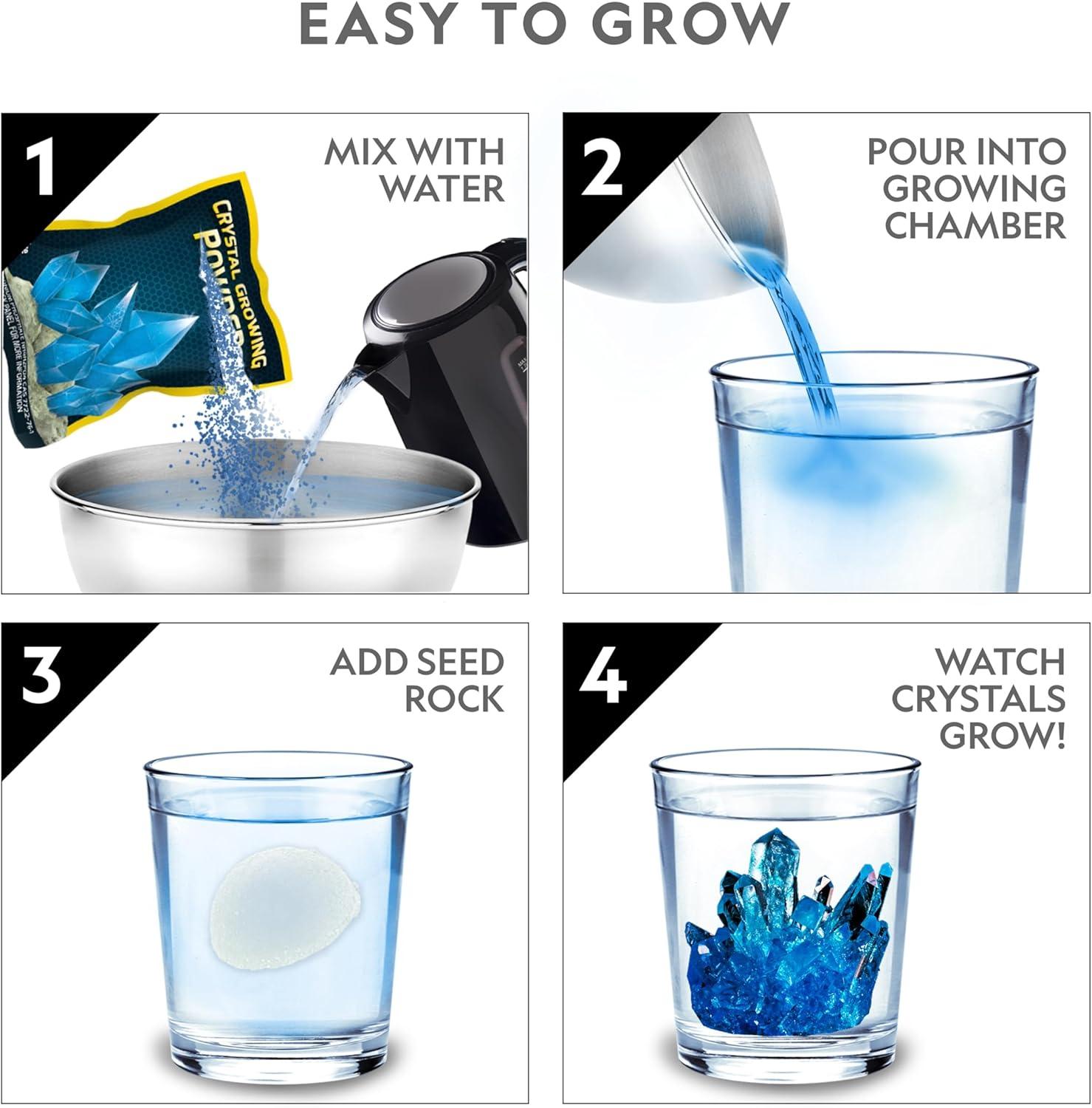 National Geographic Mega Crystal Growing Kit for Kids- Grow 6 Crystals with Light-Up Stand, Science Gifts for Kids 8-12, Crystal Making Experiment, Science Kit for Girls and Boys (Amazon Exclusive)(6 Crystal Lab)