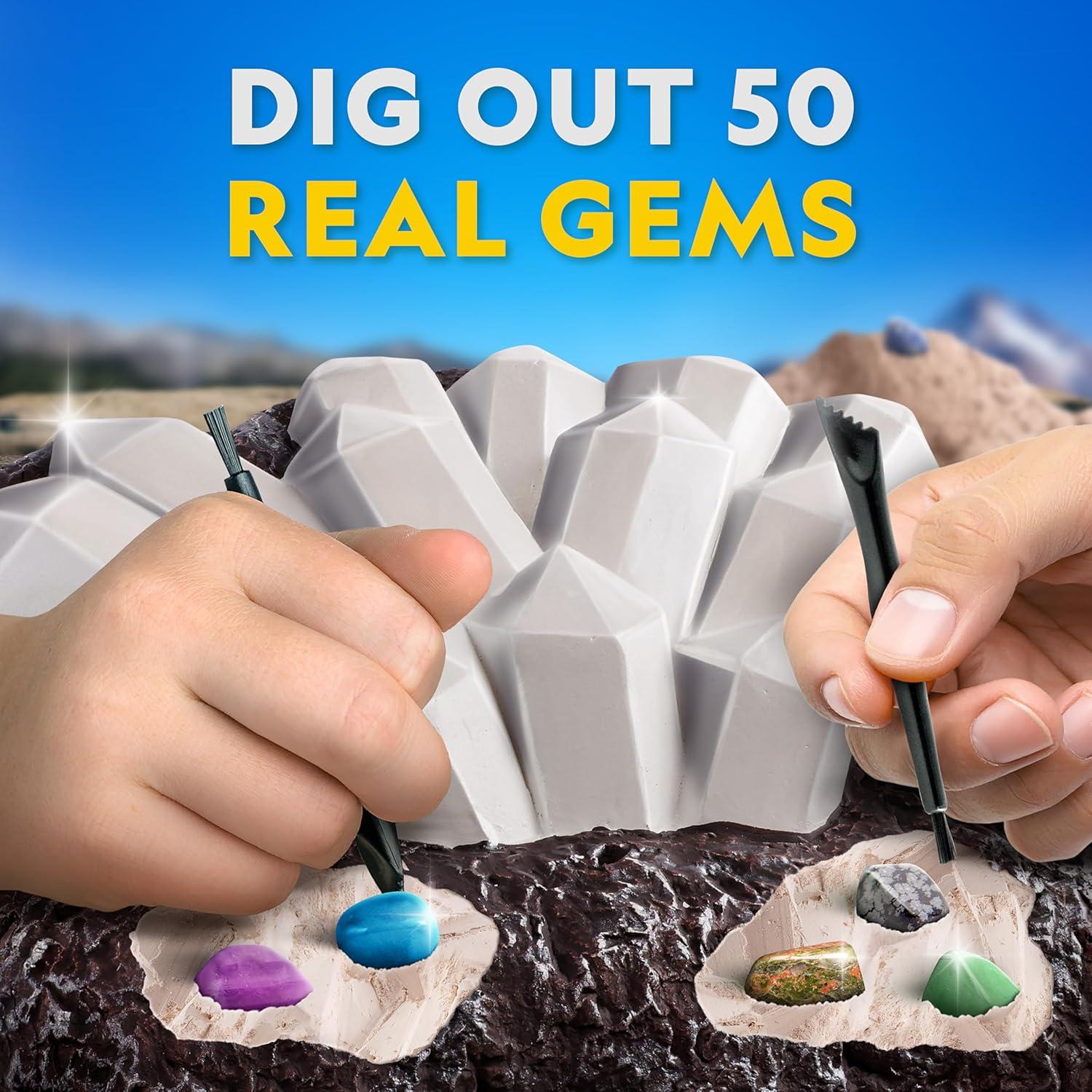 National Geographic Gemstone Dig Kit – Dig Up 10 Real Gemstones and Crystals, Science Kit for Kids, Gem Digging Kit, Gift for Girls and Boys, Mining Kit, Rock Collection(50-gem Brick)