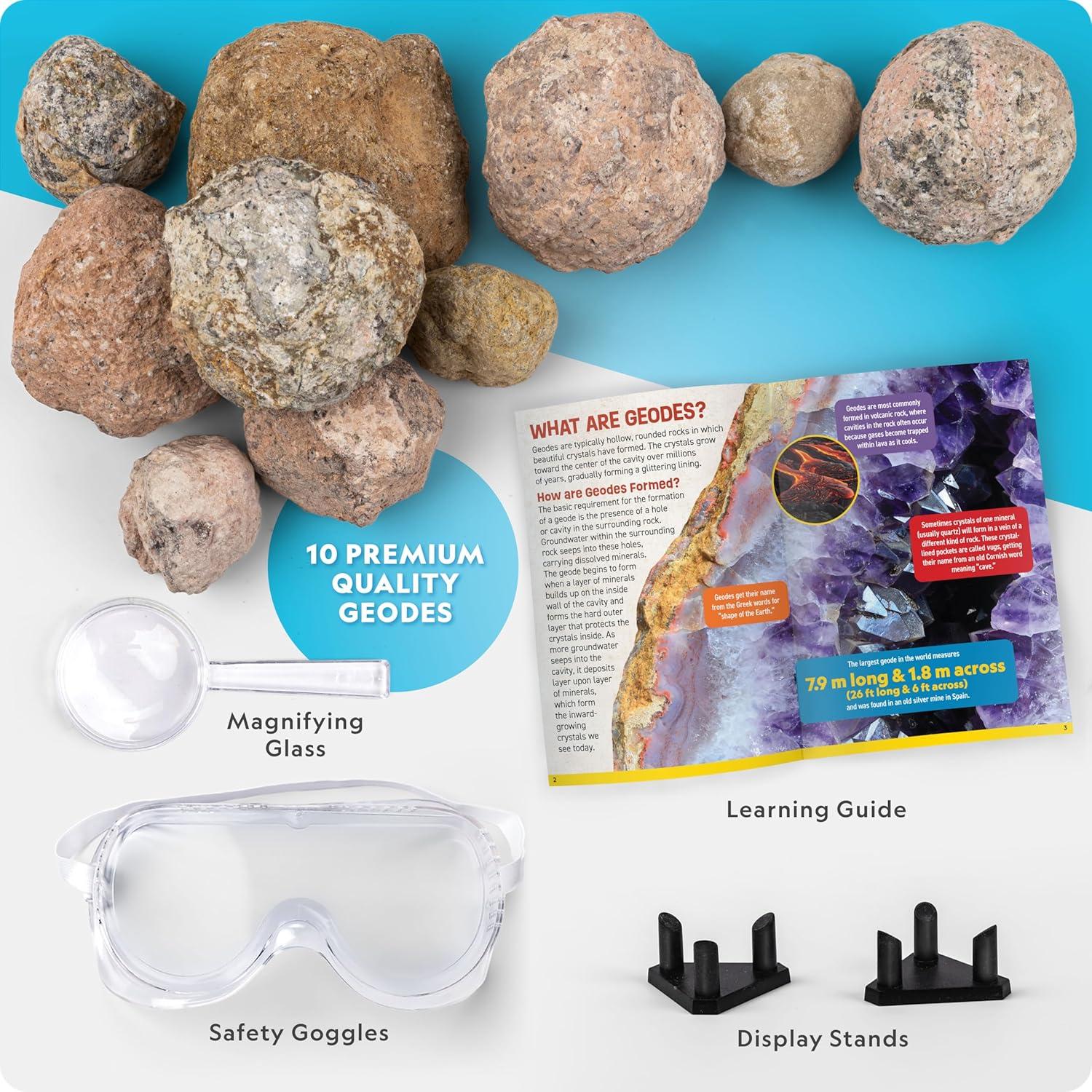 National Geographic Gigantic Geode Kit – Break Open a Huge Geode with Crystals Inside, Earth Science Kit for Kids, Fun Geology Activity, Rock and Mineral Gift for Boys and Girls(10 Geodes Kit)