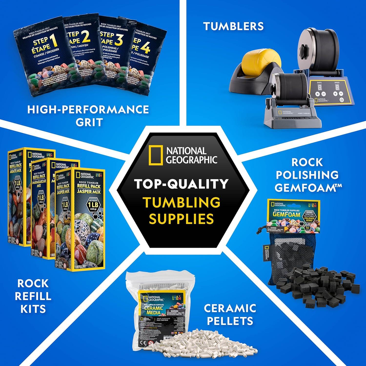 NATIONAL GEOGRAPHIC Ceramic Media for Rock Tumbling – 1.5 lb Ceramic Pellets, Tumbling Media for Rock Polisher, Use with Rock Tumbler Grit, Protects Rocks, Reusable, Rock Tumbling Supplies(Bulk Grit Media)