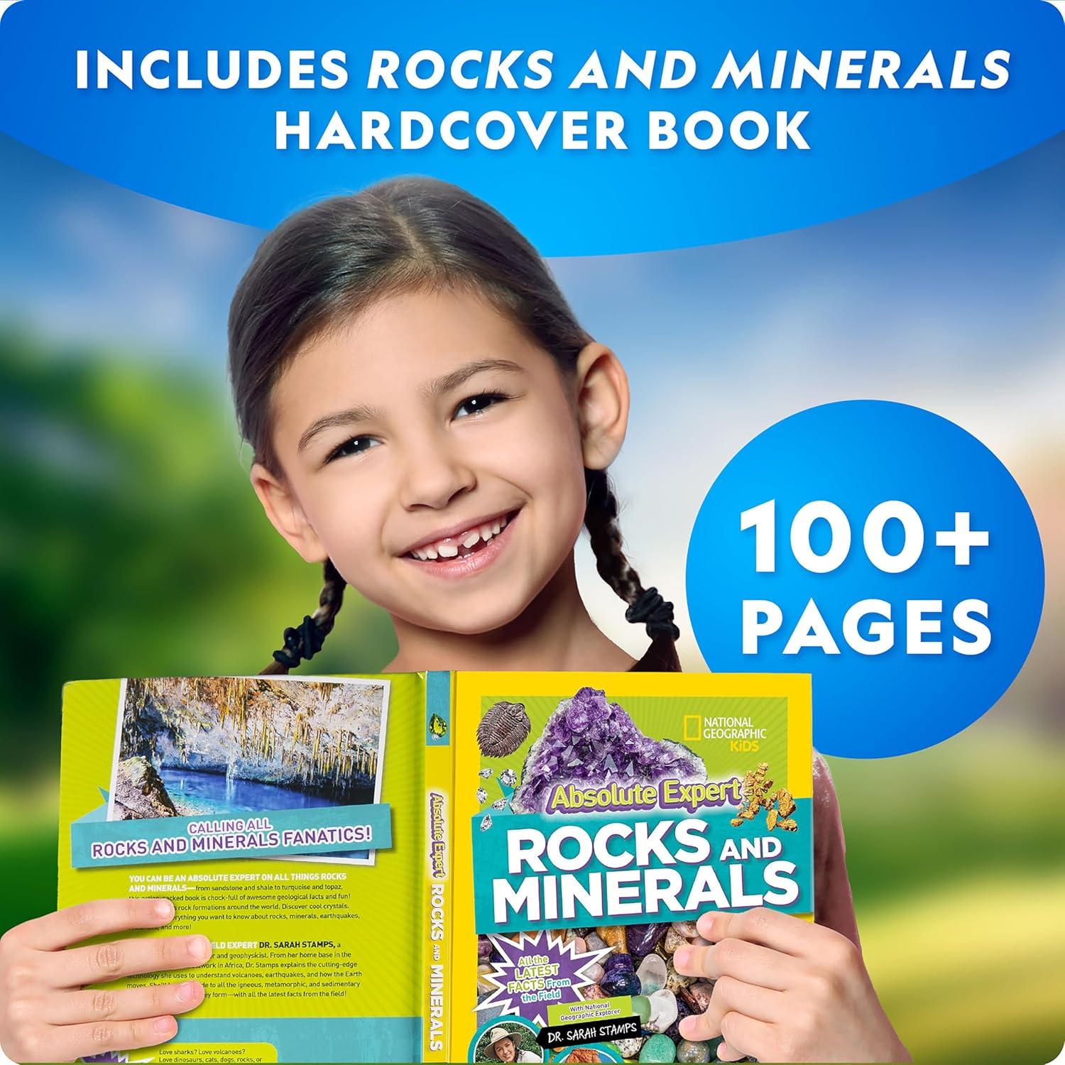 National Geographic Rock Collection Box for Kids – 300 Piece Rock Set with Real Gemstones, Crystals & Minerals – Includes Absolute Expert: Rocks & Minerals Full-Color Book (Amazon Exclusive)(300-Piece Kit with Book)