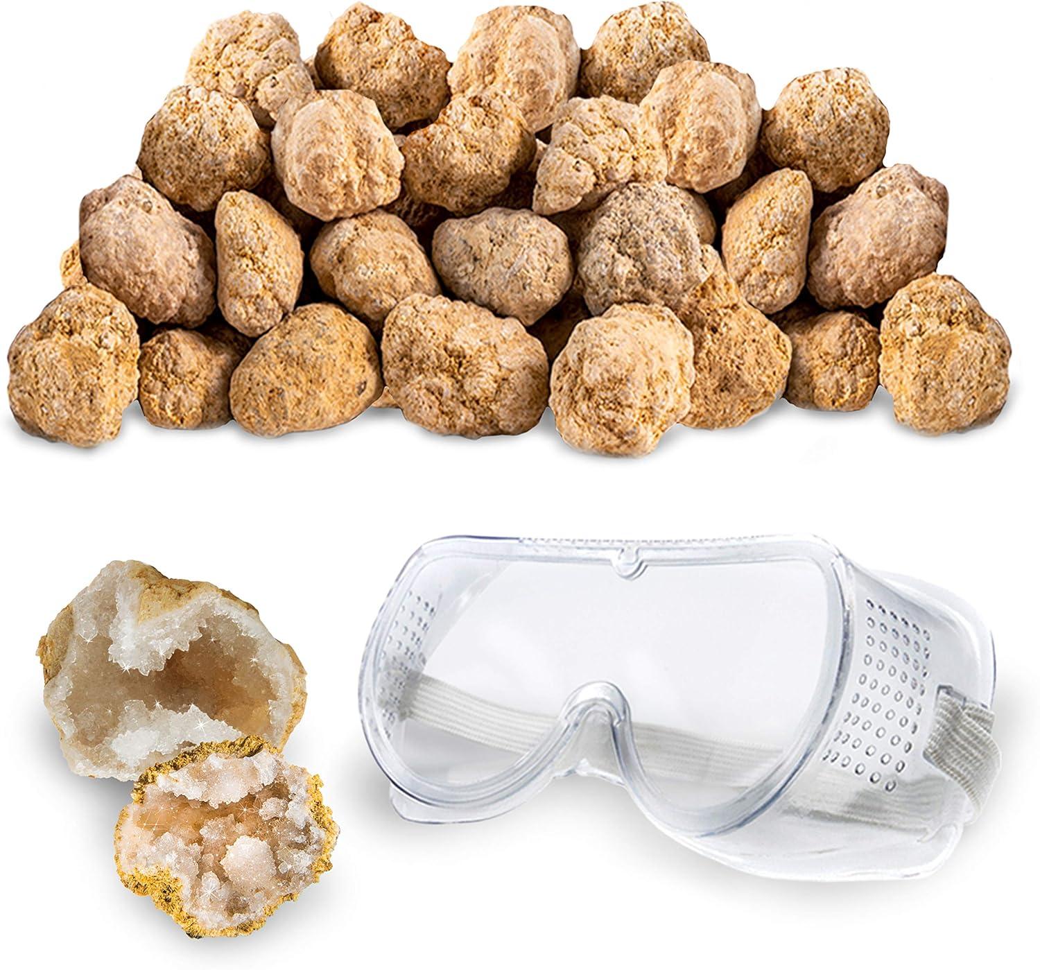 Break Your Own 25 Large (1″-3″) Premium Moroccan Geodes – Great Birthday Party Favors and a Fun Family Activity, Includes Safety Goggles