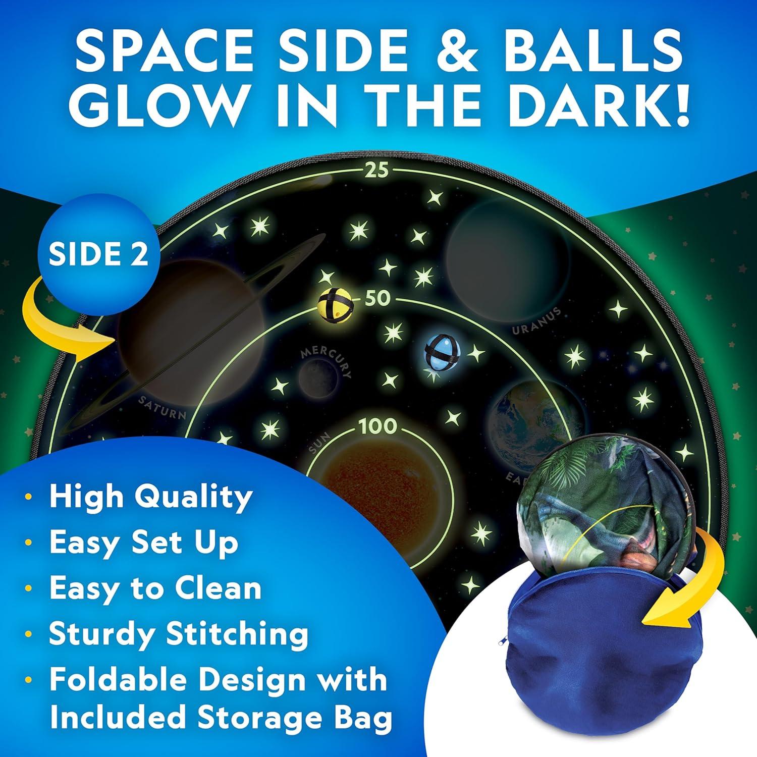 National Geographic Dart Board for Kids – Dart Ball Game Set with Lightweight 28″ Reversible Dartboard and Sticky Balls in 4 Colors, Indoor Games for Kids, Kids Darts Game(Glowing Dartboard Set)