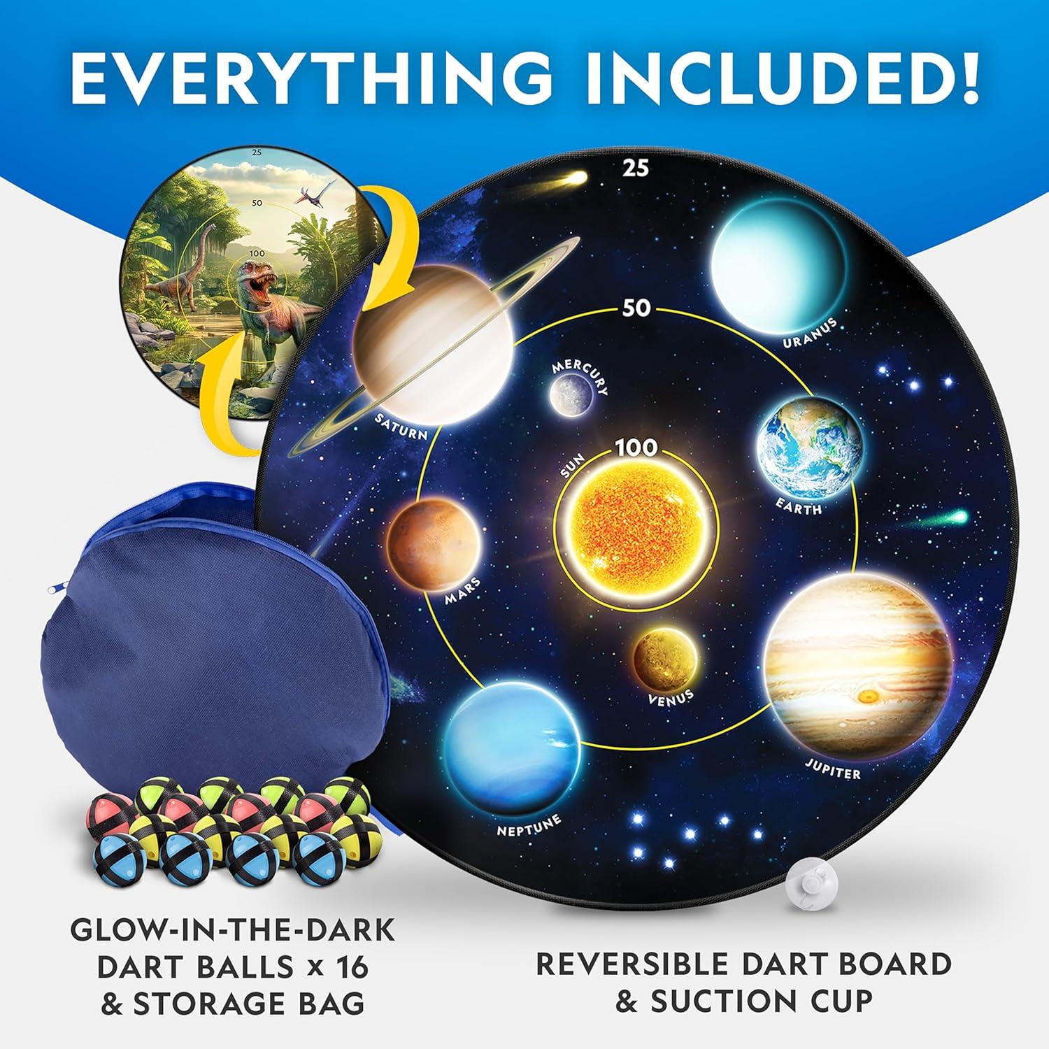 National Geographic Dart Board for Kids – Dart Ball Game Set with Lightweight 28″ Reversible Dartboard and Sticky Balls in 4 Colors, Indoor Games for Kids, Kids Darts Game(Glowing Dartboard Set)