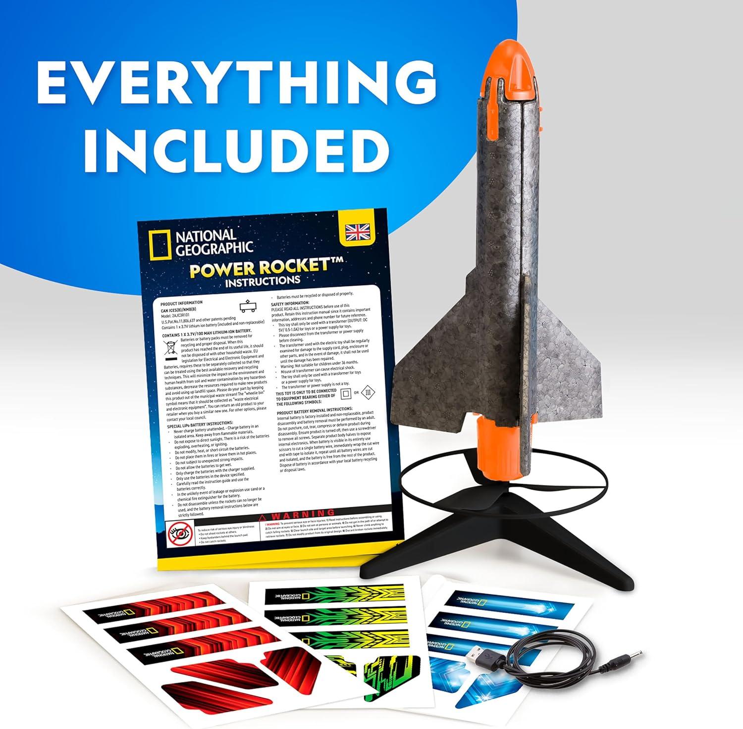 National Geographic Rocket Launcher Science Kit – Motorized Air Rocket Toy with Patented Design, Launch up to 200 Feet, Outdoor Kids Toys & Model Rockets, Gifts for Kids Ages 8-12, Space Toys