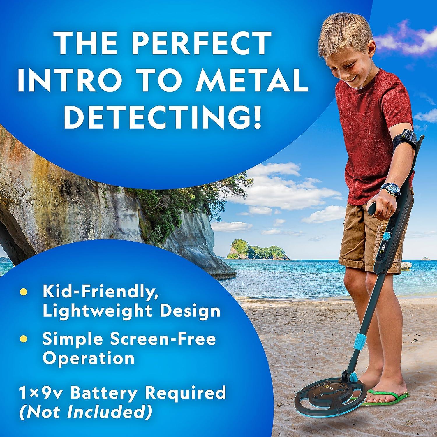 National Geographic Starter Metal Detector Kit for Kids – Kids Metal Detector with 7.4″ Waterproof Coil & Trowel, Lightweight Gold Detector, Beach Detecting, Gift for Boys & Girls