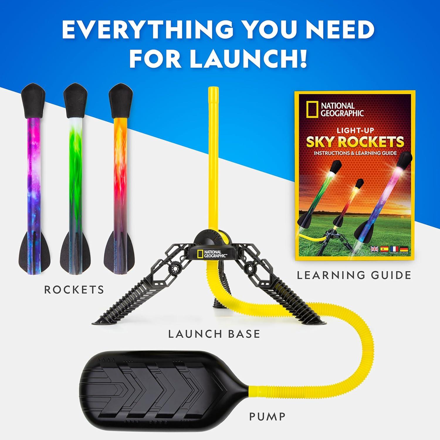 National Geographic Air Rocket Toy Refill – 5 LED Light-Up Air Rockets, Compatible with All Jump & Launch Air Powered Rocket Launchers(Light-Up Air Rockets)