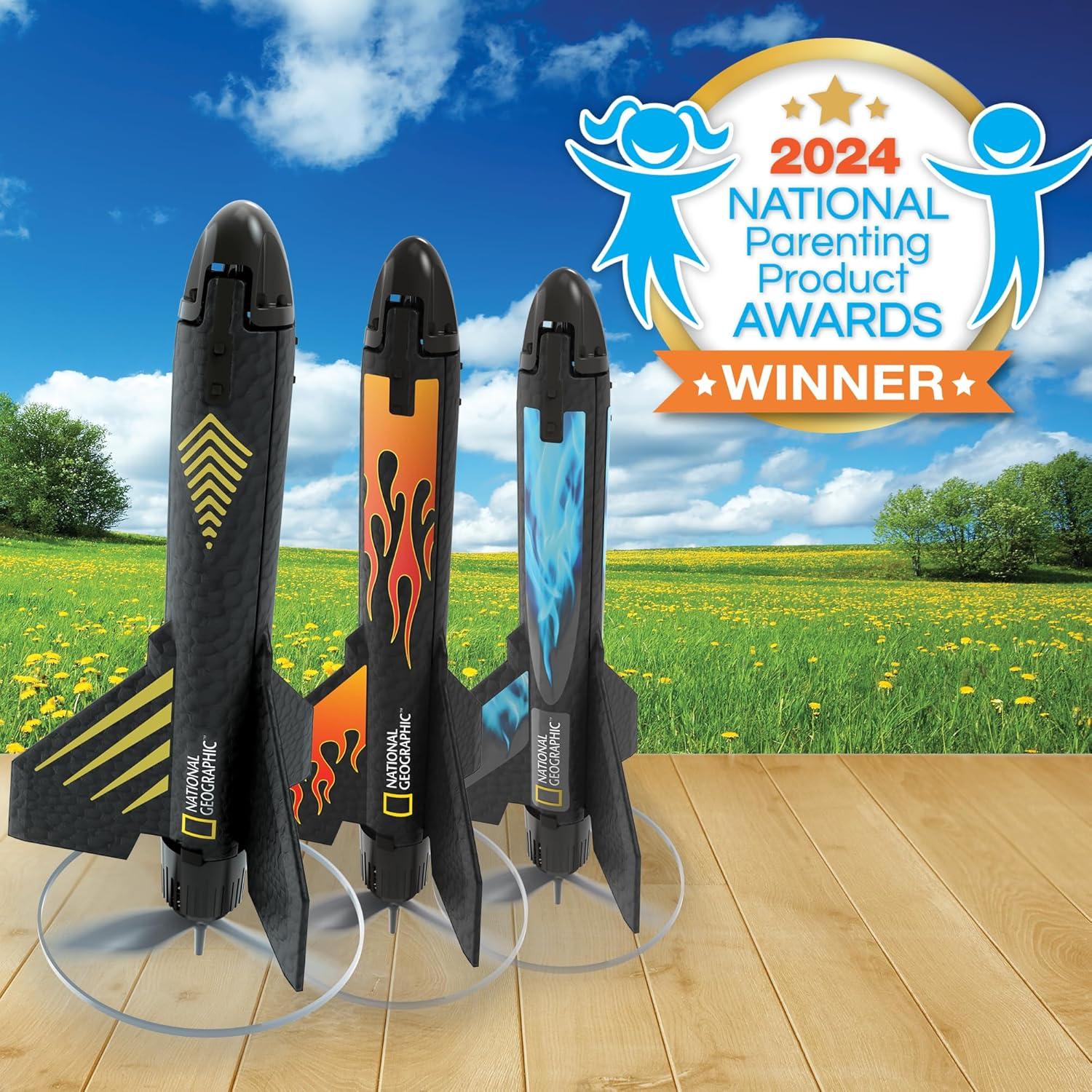 National Geographic Air Rocket Toy Refill – 5 LED Light-Up Air Rockets, Compatible with All Jump & Launch Air Powered Rocket Launchers(Motorized Power Rocket)