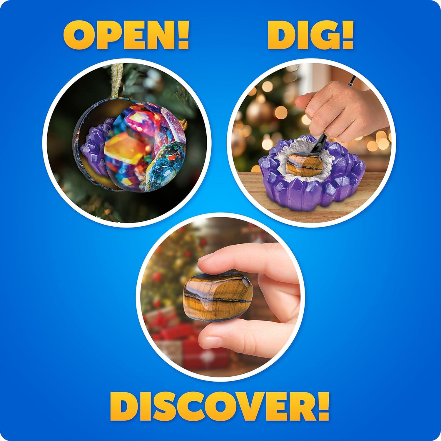 Blue Marble Science Surprise Christmas Ornament Kit for Kids- 4 Dig Kit Ornaments with Gemstone and Dinosaur Dig Bricks, Dino Digging Toys for Kids, Gem Excavation Stocking Stuffer for Boys and Girls(Dig Kit Ornaments)
