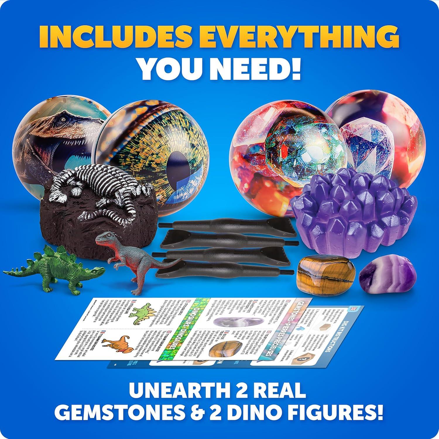 Blue Marble Science Surprise Christmas Ornament Kit for Kids- 4 Dig Kit Ornaments with Gemstone and Dinosaur Dig Bricks, Dino Digging Toys for Kids, Gem Excavation Stocking Stuffer for Boys and Girls(Dig Kit Ornaments)