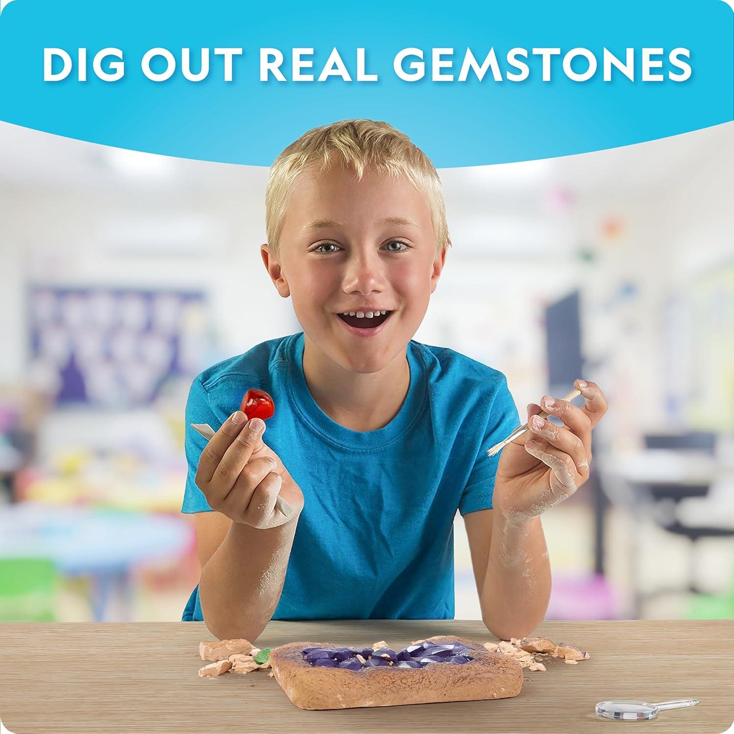 National Geographic Gigantic Gemstone Dig Kit – Excavate 100 Real Gems from a Giant Dig Brick, Gem Mining Kit for Kids, STEM Rock Collection Activity, Includes Tools & Learning Guide(15 Stunning Gems)