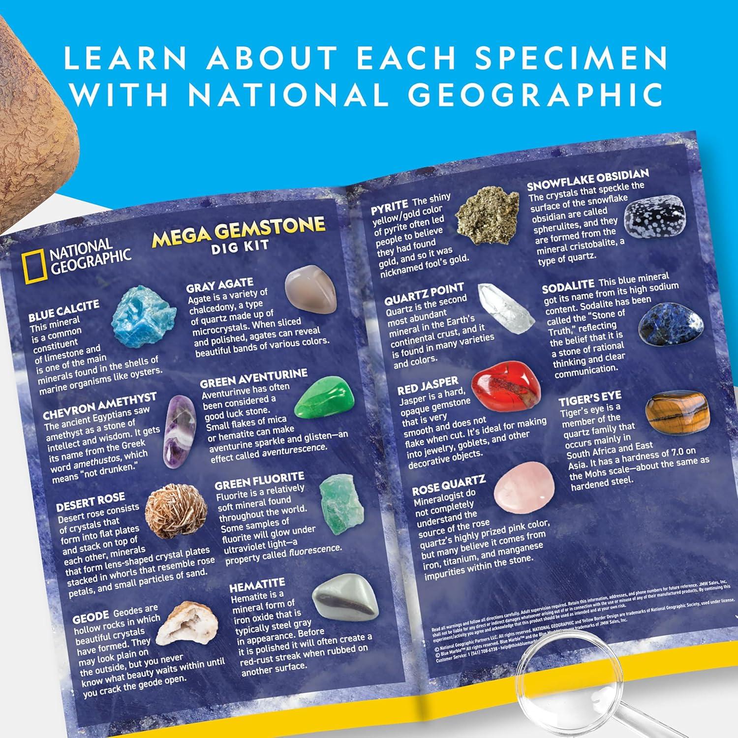 National Geographic Gigantic Gemstone Dig Kit – Excavate 100 Real Gems from a Giant Dig Brick, Gem Mining Kit for Kids, STEM Rock Collection Activity, Includes Tools & Learning Guide(15 Stunning Gems)