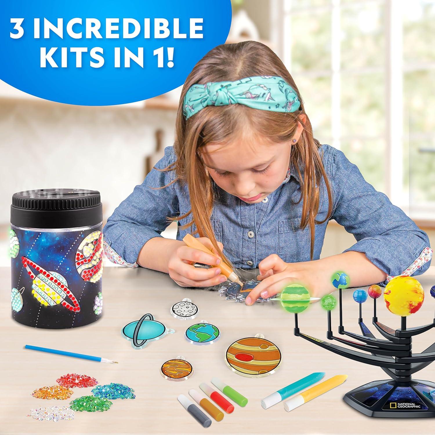 National Geographic Ultimate Space Activity Kit – Diamond Painting Solar System Night Light, Glow-in-The-Dark Solar System Model & Stained Glass Window Art, Outer Space STEAM Arts & Crafts for Kids(Ultimate Space Kit)