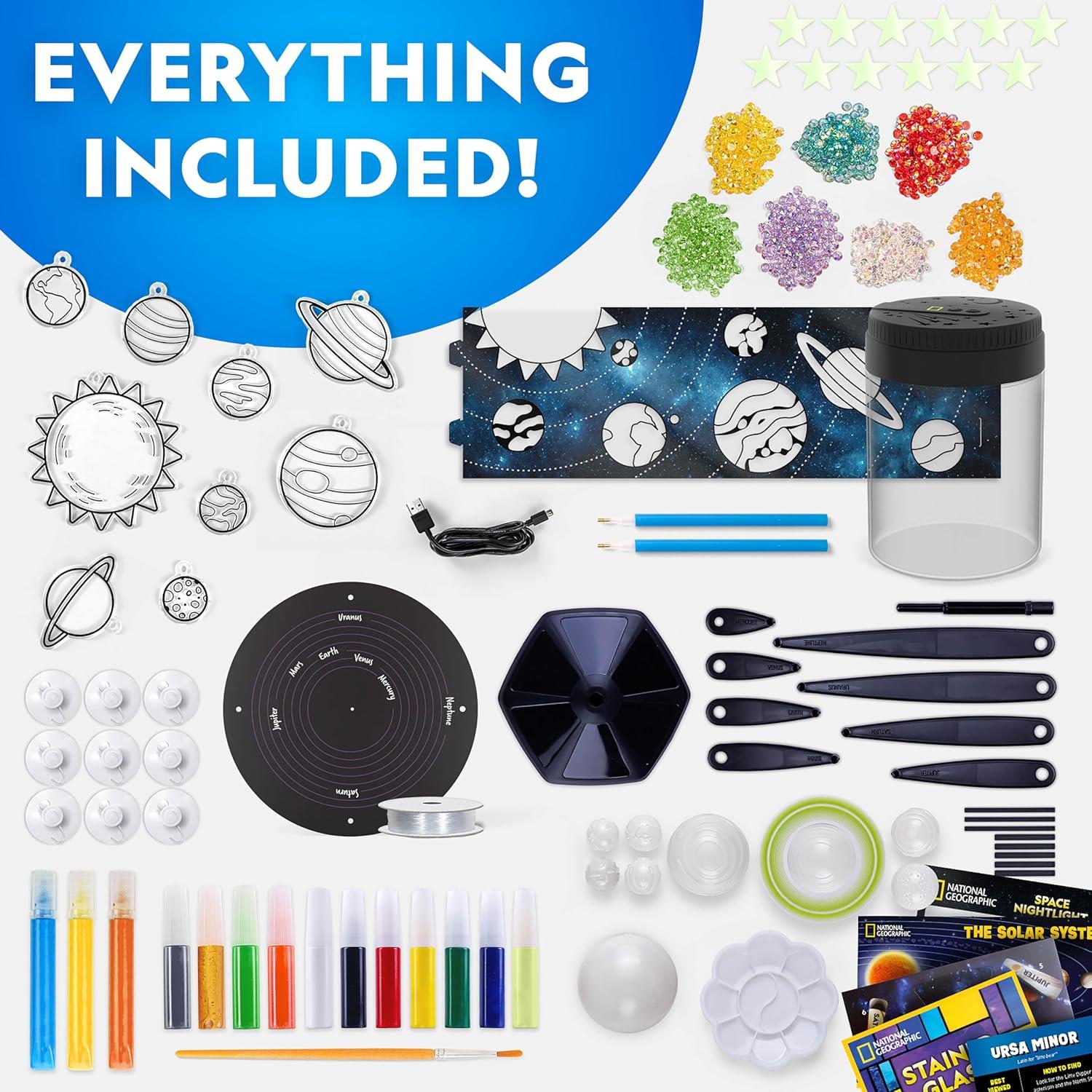 National Geographic Ultimate Space Activity Kit – Diamond Painting Solar System Night Light, Glow-in-The-Dark Solar System Model & Stained Glass Window Art, Outer Space STEAM Arts & Crafts for Kids(Ultimate Space Kit)