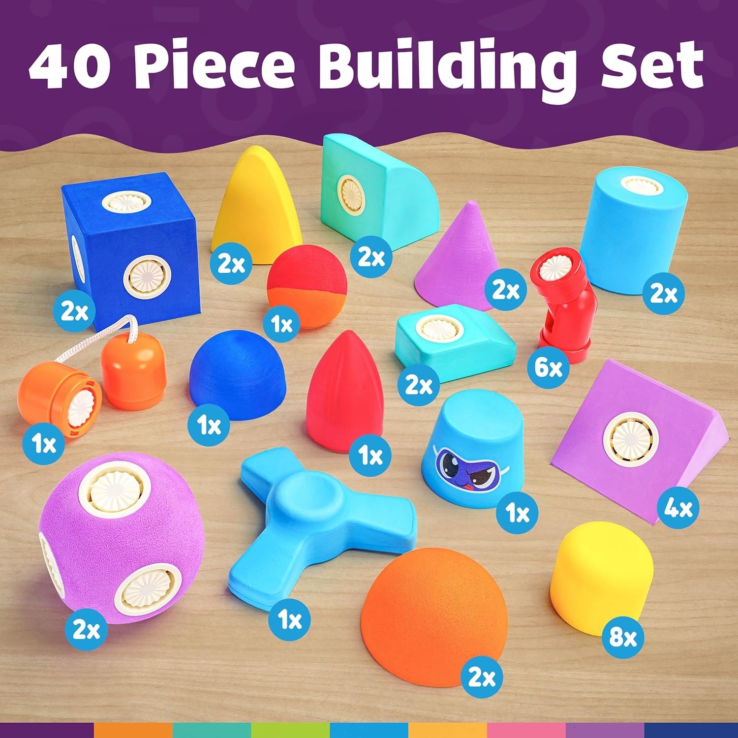 Blockaroo Magnetic Foam Building Blocks 40-Piece Set with Storage Chest(40-Piece Tub)