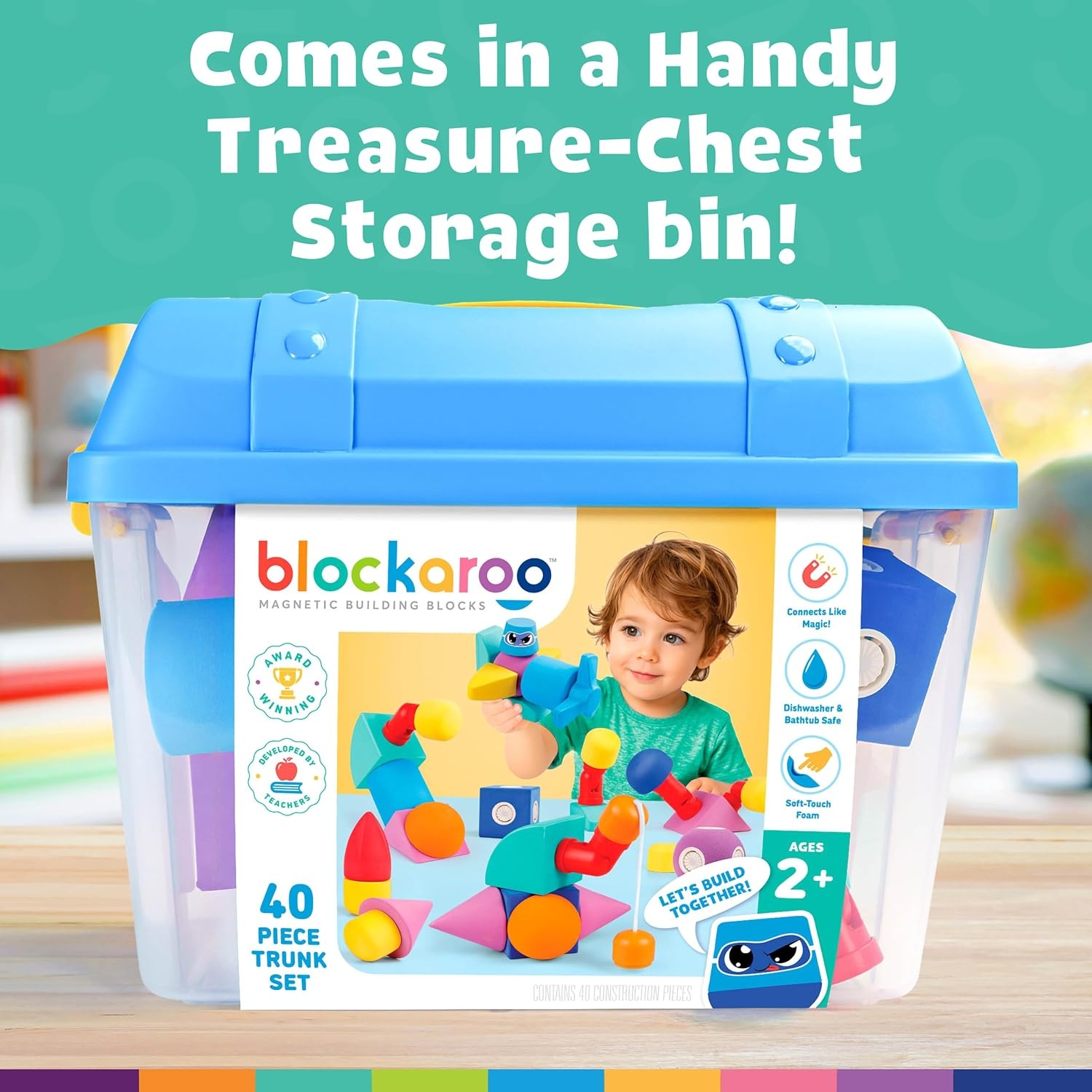 Blockaroo Magnetic Foam Building Blocks 40-Piece Set with Storage Chest(40-Piece Tub)