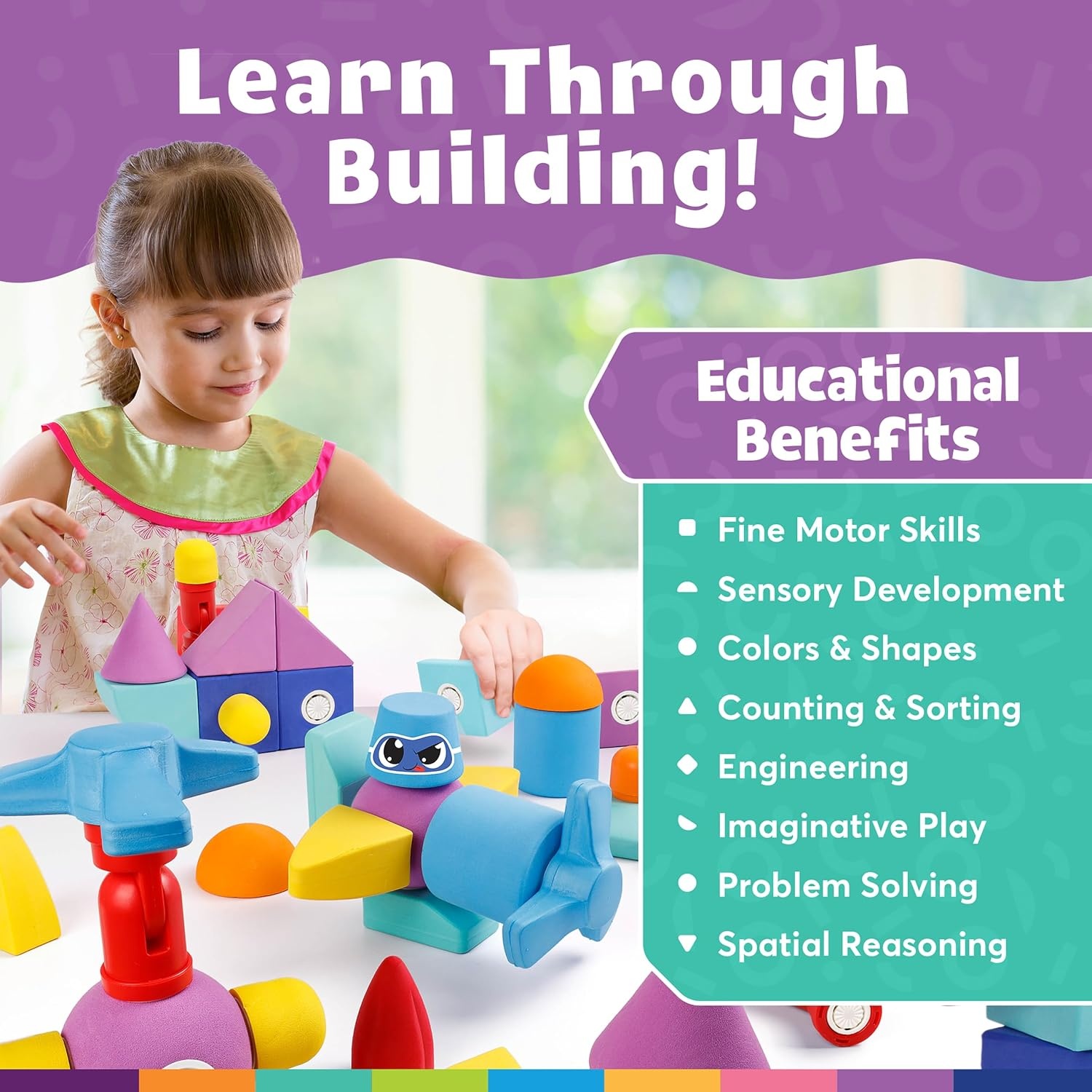 Blockaroo Magnetic Foam Building Blocks 40-Piece Set with Storage Chest(40-Piece Tub)