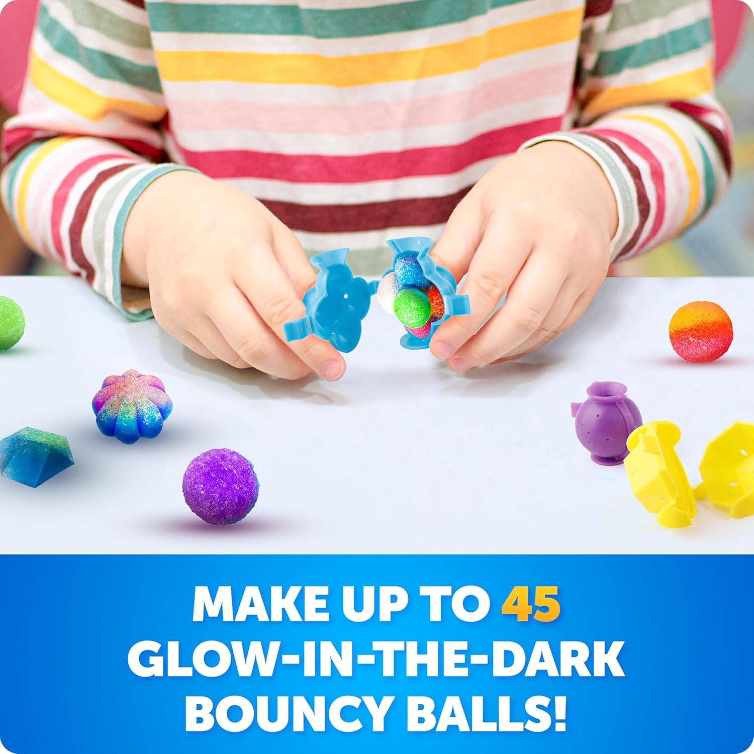Blue Marble Bouncy Ball Science Kit – Make Up to 45 Glow in The Dark Bouncy Balls for Kids with 6 Colors & 5 Mold Shapes, DIY STEM Projects, Science Kit, Kids Science Projects