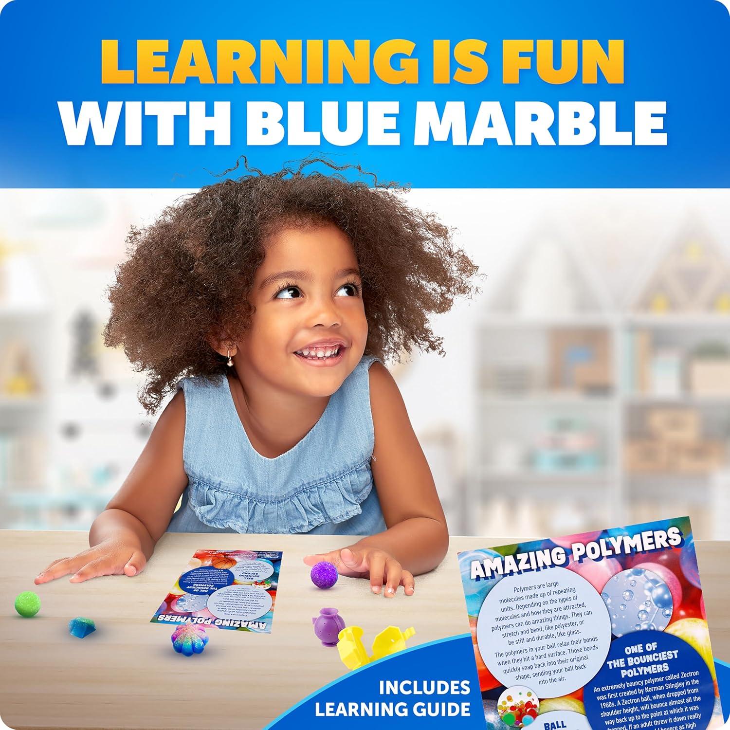 Blue Marble Bouncy Ball Science Kit – Make Up to 45 Glow in The Dark Bouncy Balls for Kids with 6 Colors & 5 Mold Shapes, DIY STEM Projects, Science Kit, Kids Science Projects