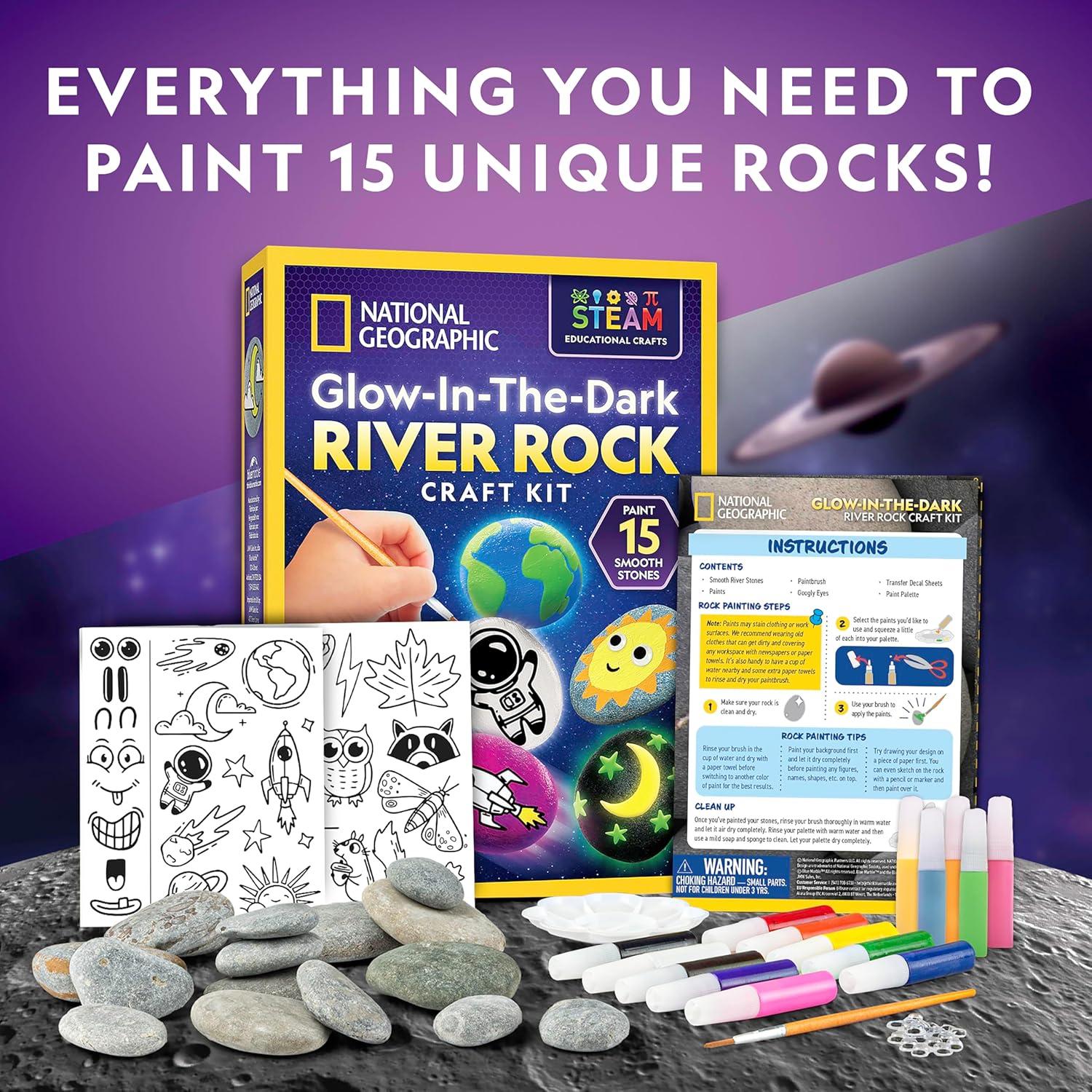 National Geographic Creepy Creatures Rock Painting Kit – Halloween Arts & Crafts Kit for Kids, Decorate 10 River Rocks with 10 Paint Colors & More Spooky Art Supplies, Halloween Gifts for Kids(Glow in the Dark)