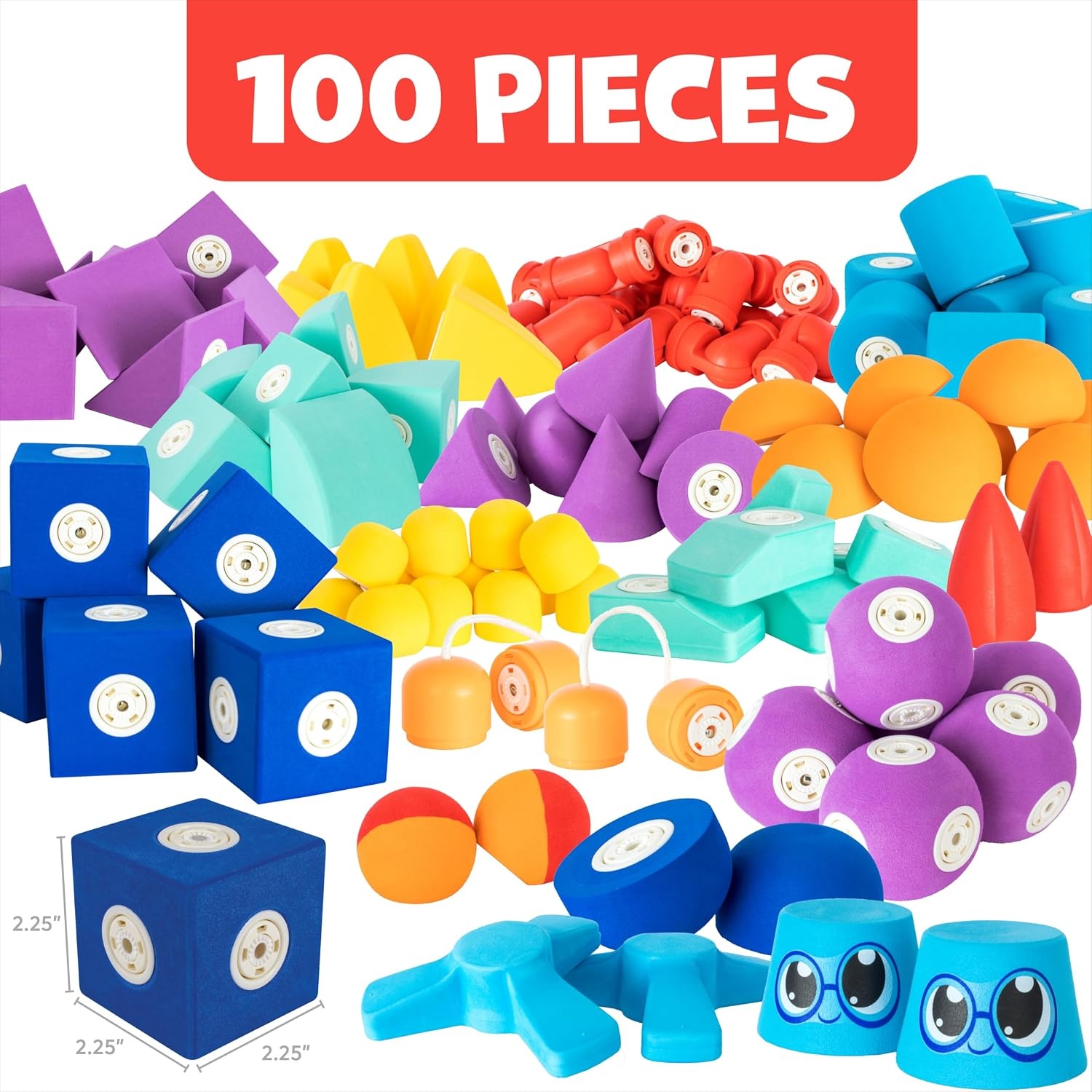 Blockaroo Magnetic Foam Building Blocks 40-Piece Set with Storage Chest(100-Piece Chest)