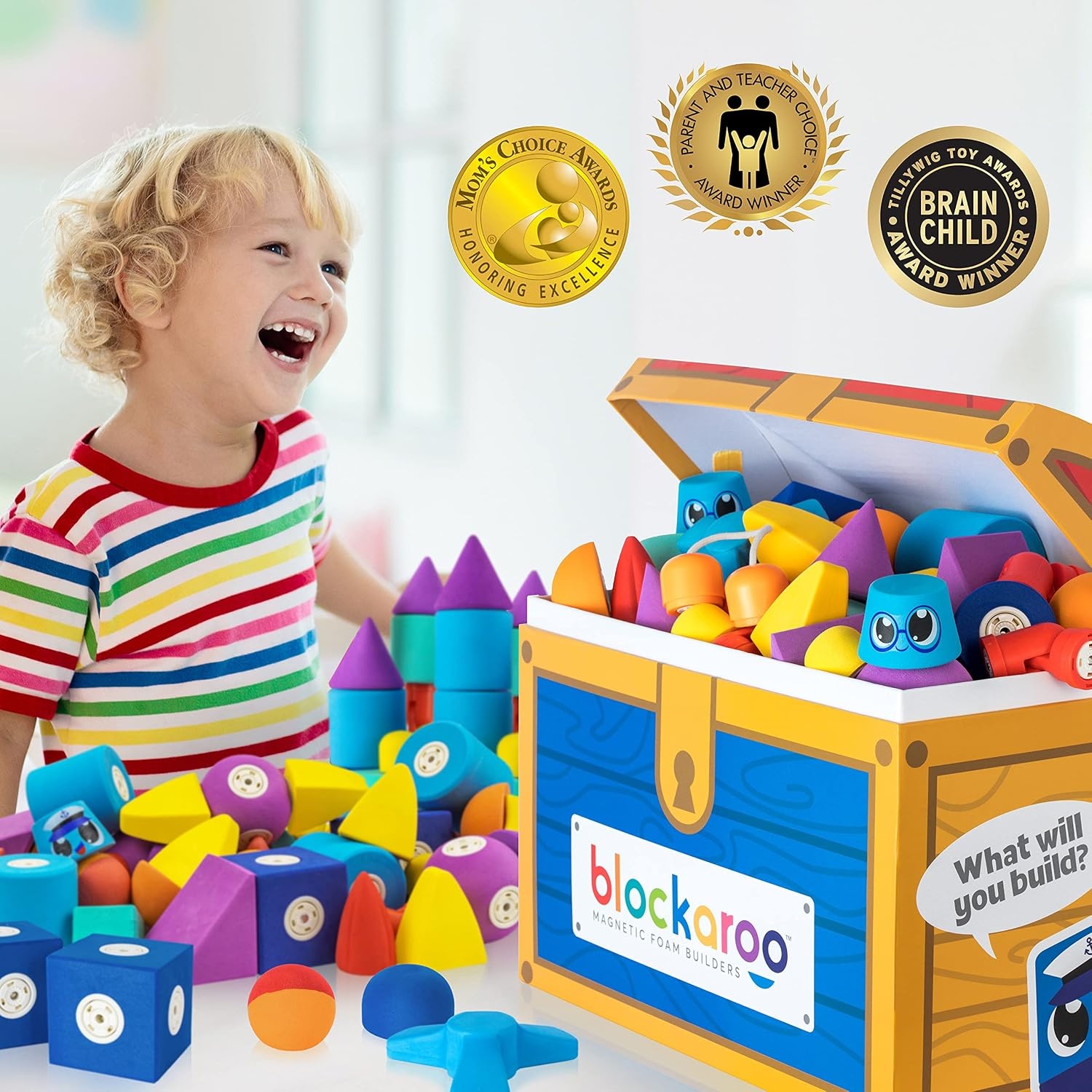 Blockaroo Magnetic Foam Building Blocks 40-Piece Set with Storage Chest(100-Piece Chest)