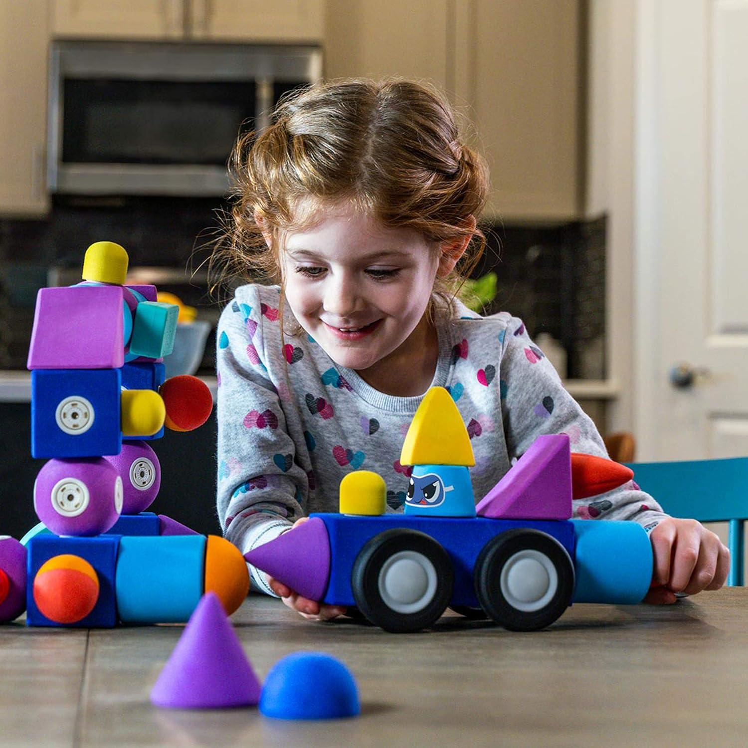 Blockaroo Magnetic Foam Building Blocks – 17-Piece Critter Set, Bath Toys for Toddlers, Preschool Toys, Bathtub Toys, Sensory Toys, Blocks for Toddlers 3-5, Engineering Toys for Kids 3-5, Bath Blocks(Critter)