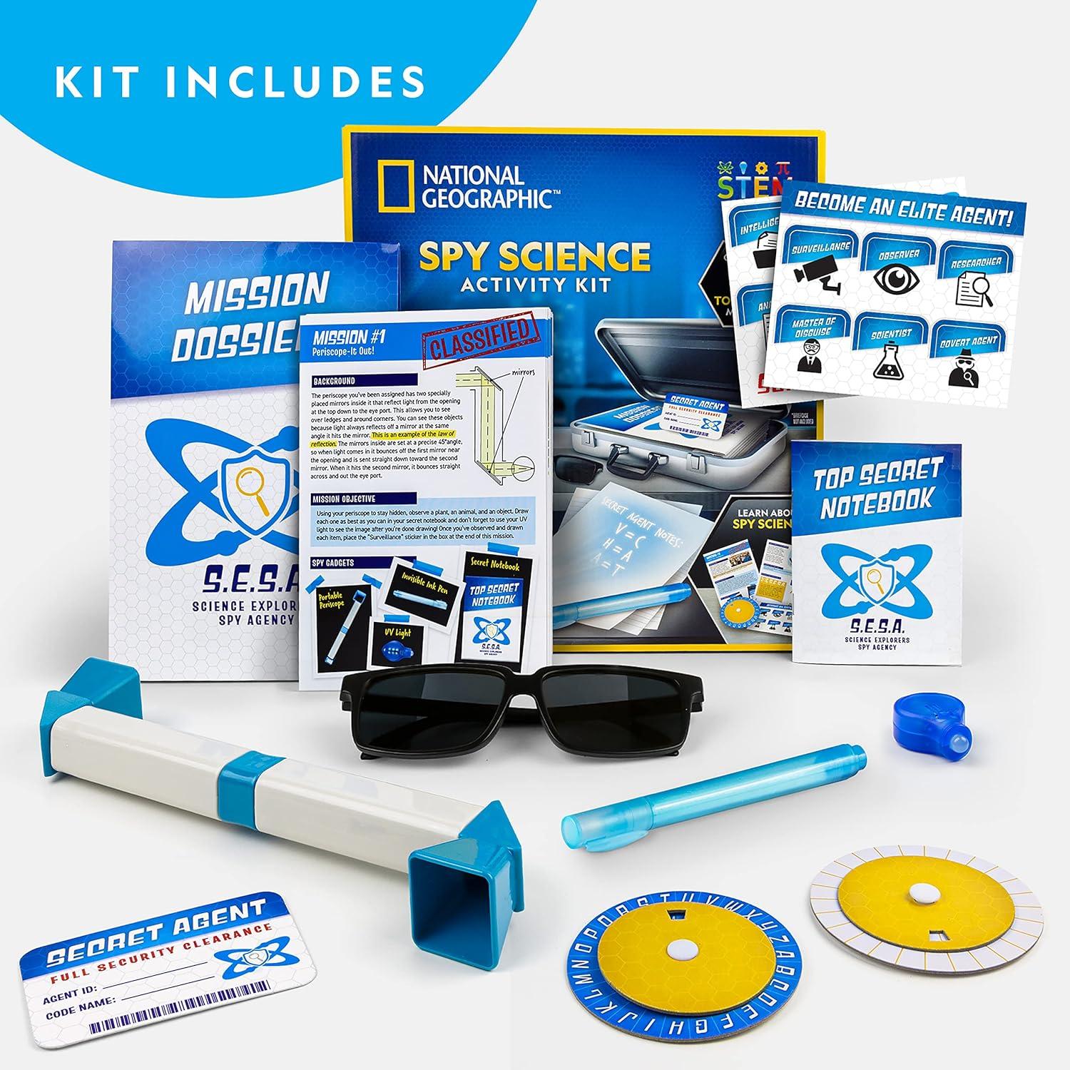 NATIONAL GEOGRAPHIC Spy Science Kit – Kids Spy Activity Set, Complete 10 Secret Missions with Gadgets for Kids and Gear, Detective Kit, Science Kits, Pretend Play