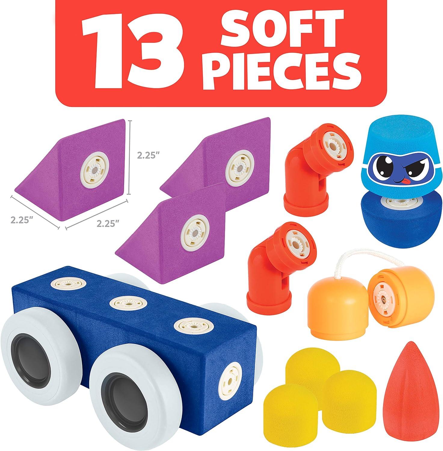 Blockaroo Magnetic Foam Building Blocks – 13-Piece Roadster, Bath Toys for Toddlers, Preschool Toys, Bathtub Toys, Sensory Toys, Blocks for Toddlers 3-5, Engineering Toys for Kids 3-5, Bath Blocks