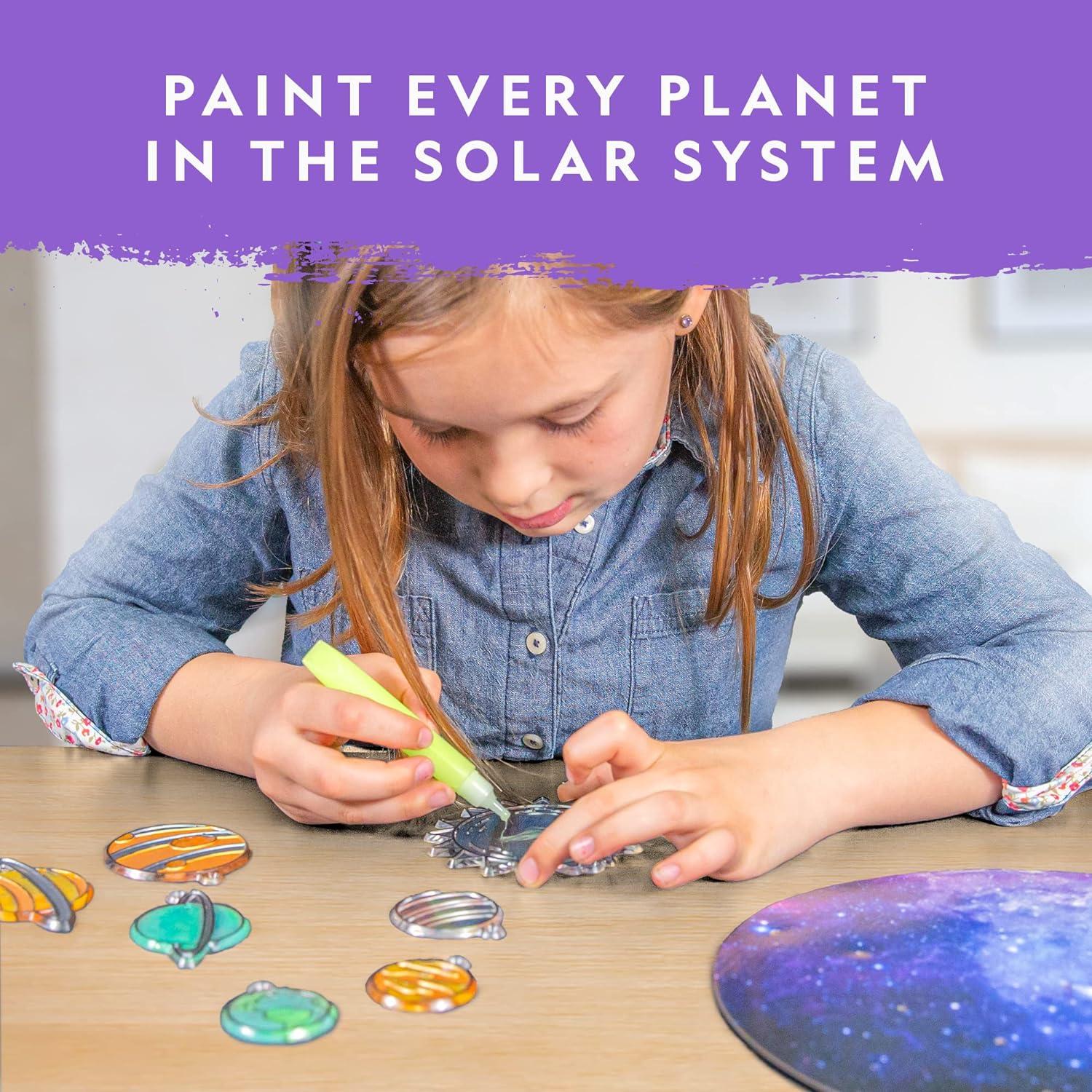 NATIONAL GEOGRAPHIC Kids Window Art Kit – Stained Glass Solar System Arts & Crafts Kit with Glow in The Dark Planets, Use as Window Suncatchers, Hanging Decor from Ceiling, Mobile, Space Room Décor