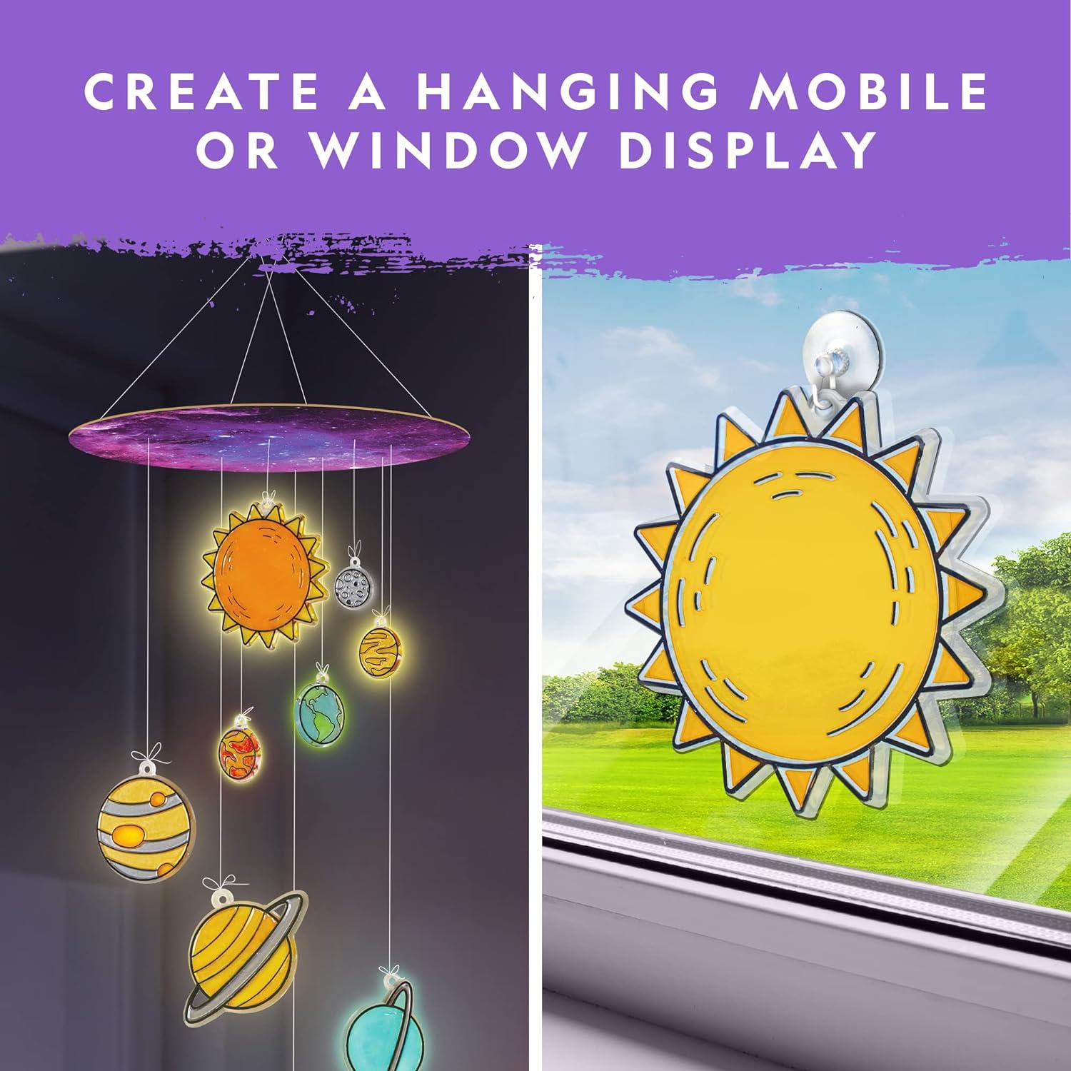 NATIONAL GEOGRAPHIC Kids Window Art Kit – Stained Glass Solar System Arts & Crafts Kit with Glow in The Dark Planets, Use as Window Suncatchers, Hanging Decor from Ceiling, Mobile, Space Room Décor