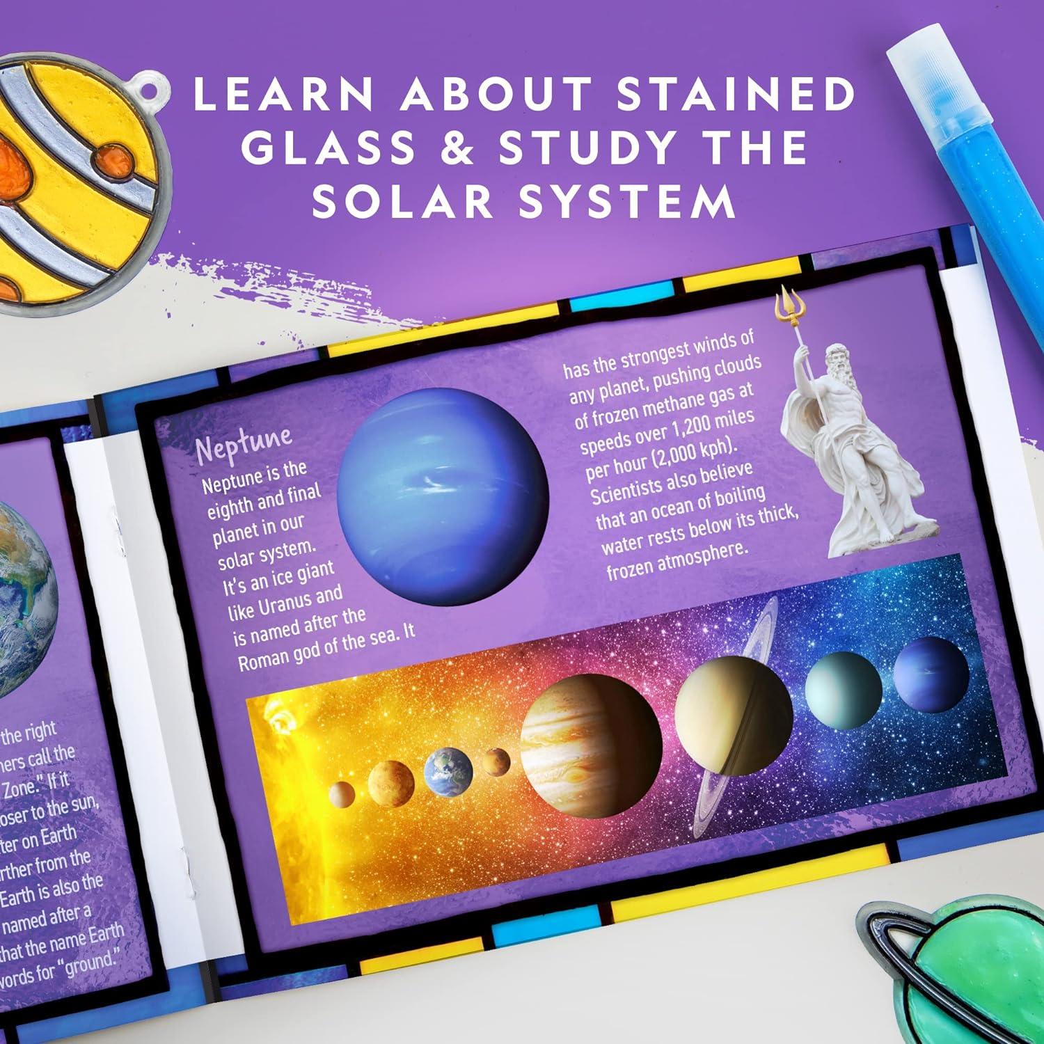 NATIONAL GEOGRAPHIC Kids Window Art Kit – Stained Glass Solar System Arts & Crafts Kit with Glow in The Dark Planets, Use as Window Suncatchers, Hanging Decor from Ceiling, Mobile, Space Room Décor