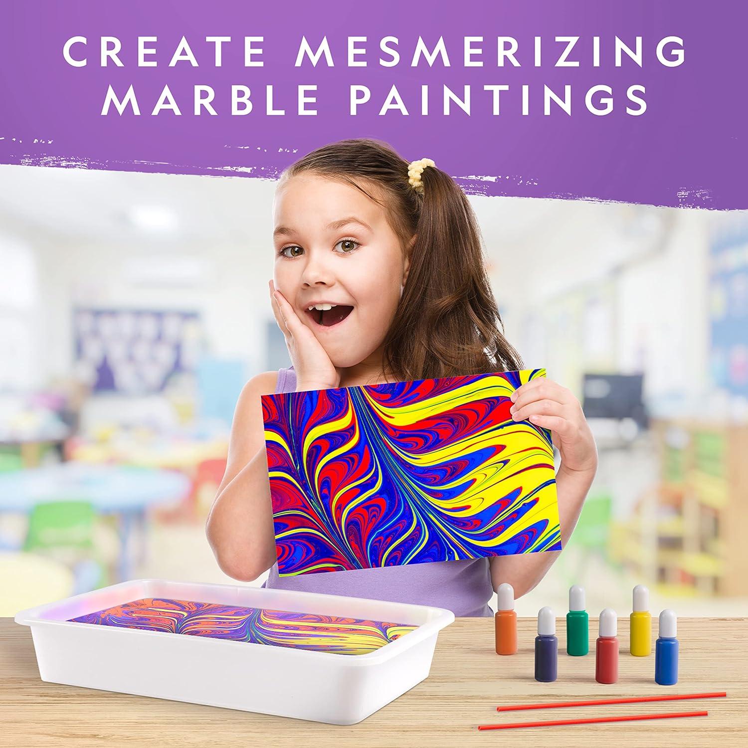 NATIONAL GEOGRAPHIC Marbling Paint Kit for Kids – Create 12 Sheets of Marble Art with Paints & Water, Painting Arts and Crafts Kit (Amazon Exclusive)(Paint Marbling Kit)