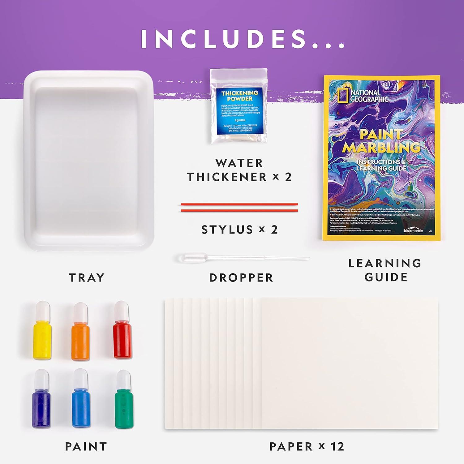 NATIONAL GEOGRAPHIC Marbling Paint Kit for Kids – Create 12 Sheets of Marble Art with Paints & Water, Painting Arts and Crafts Kit (Amazon Exclusive)(Paint Marbling Kit)